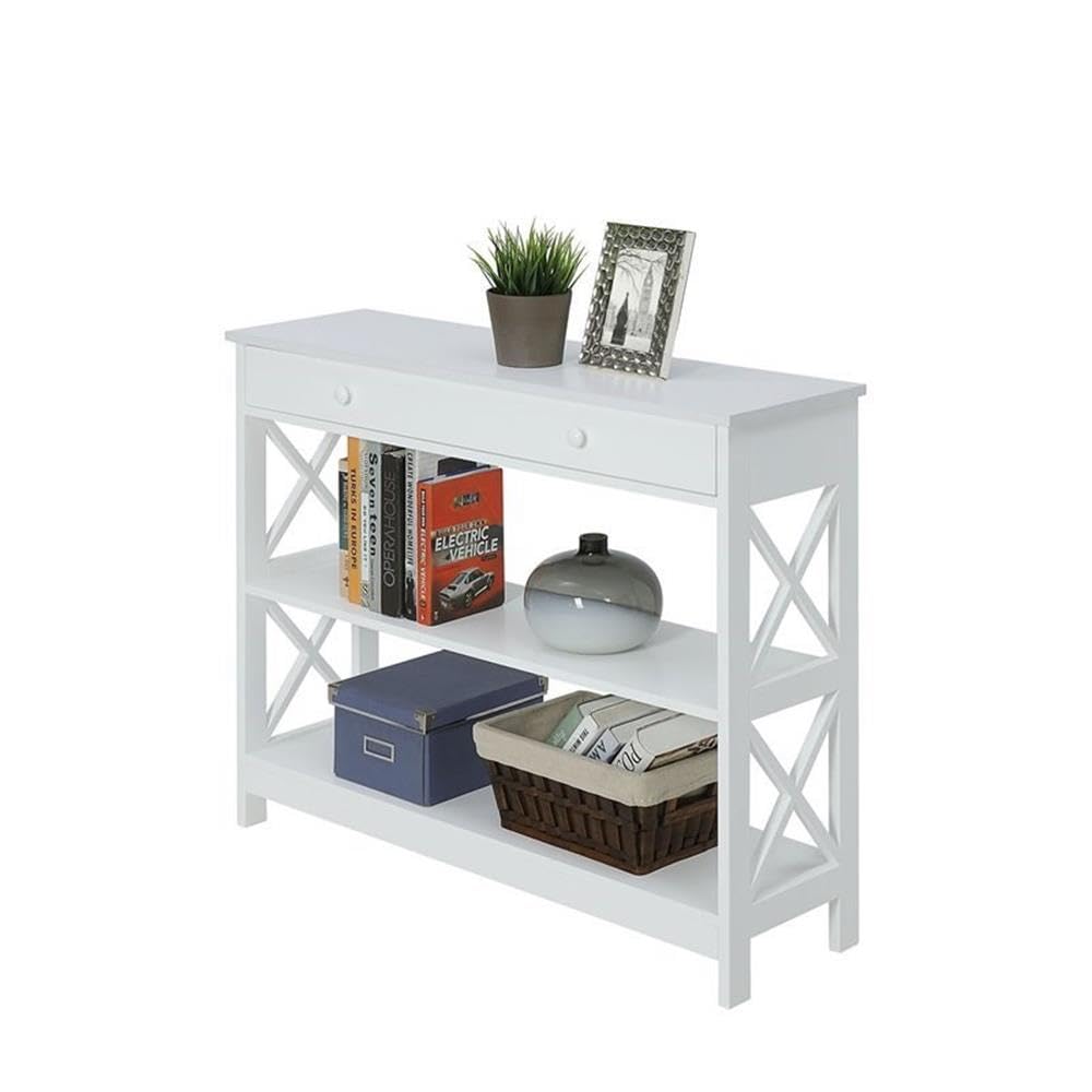 BOWERY HILL White Wood Finish Console Table with Drawer - Entryway Sofa Table, Hallway Accent Furniture for Living Room & Bedroom Decor