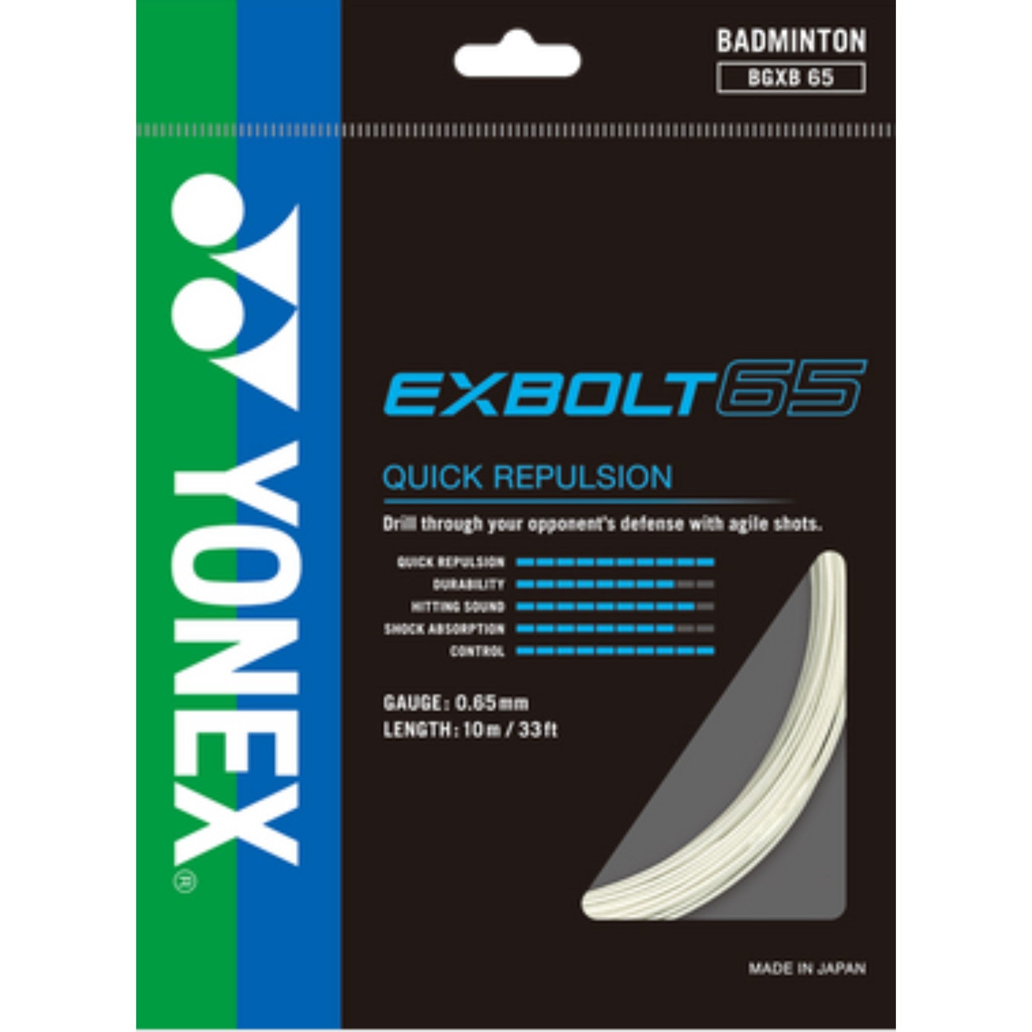 Yonex Exbolt 65 Badminton String - 10m High Performance Racket String for Professional Players | Perfect for Tournament Play & Training Sessions