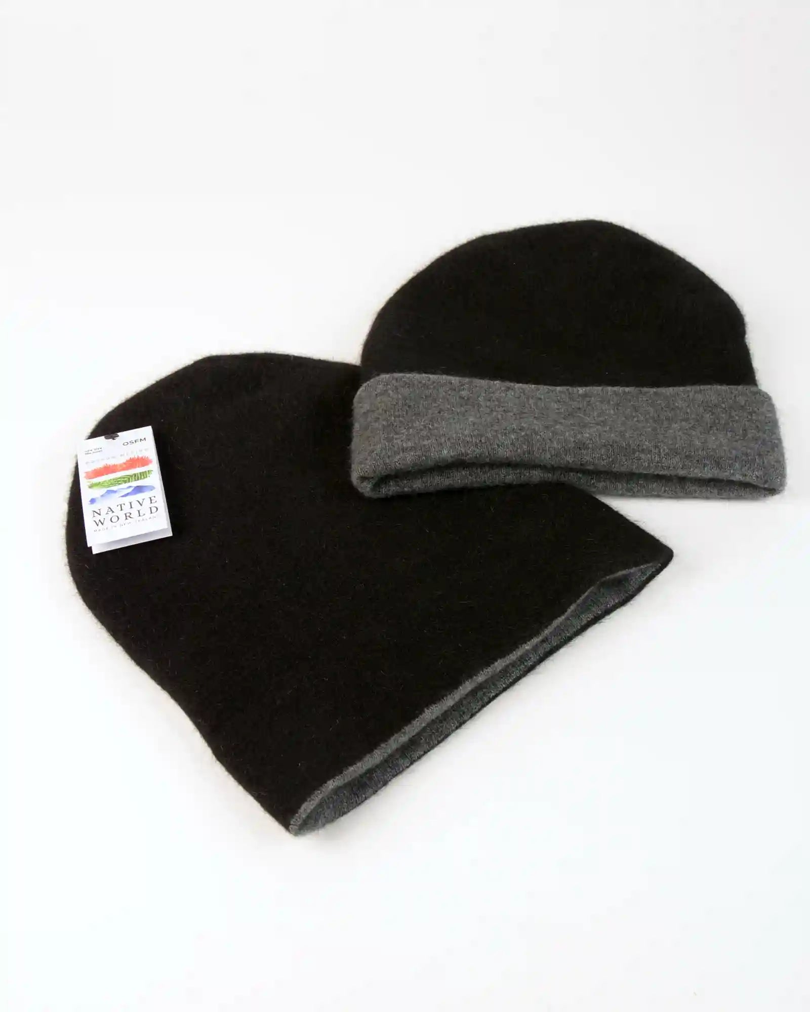 Black & Charcoal Reversible Beanie Hat NX740 - Warm Winter Knit Cap for Men & Women - Perfect for Skiing, Hiking & Outdoor Activities