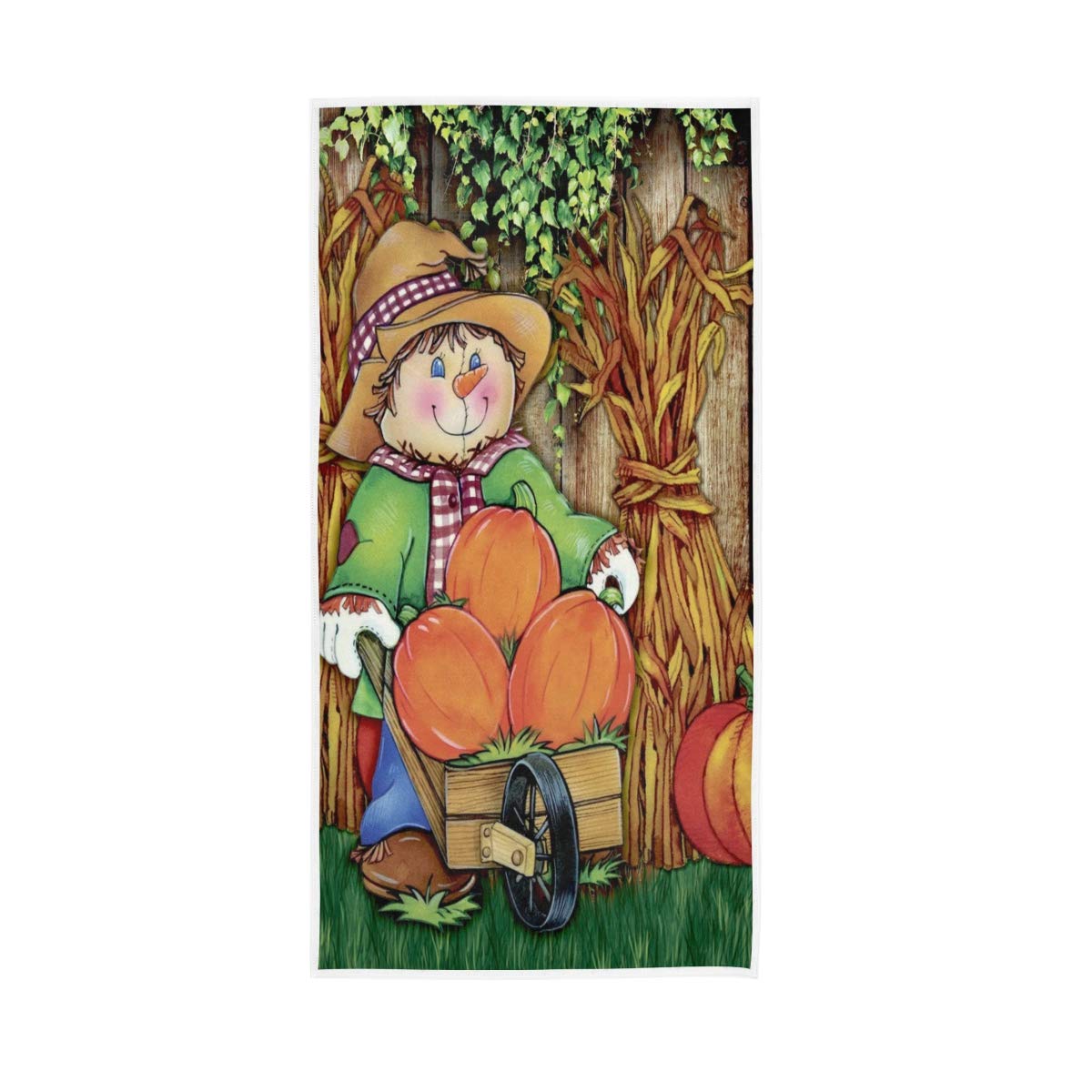 Premium Absorbent Cotton Hand Towels - Harvest Fall Scarecrow & Pumpkin Decor Set (15x30 Inch) for Bathroom, Kitchen, Spa, Yoga, Gym | Multipurpose Face & Decorative Towels for Home, Hotel & Autumn Decor
