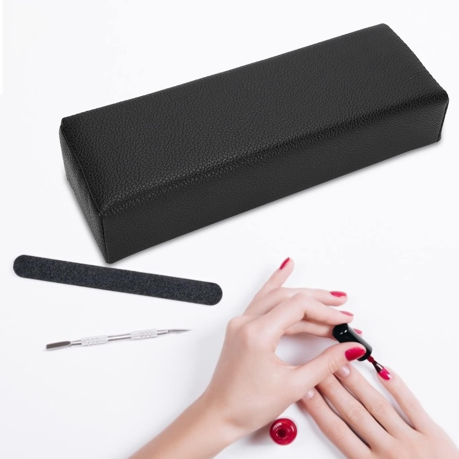 Pebbled Grain Leather Nail Arm Rest Pillow - Ergonomic Hand Cushion for Acrylic Nails & Manicures - Durable Salon & Home Nail Tech Accessory (Black) - Perfect for Gel Extensions, Nail Art & Spa Treatments