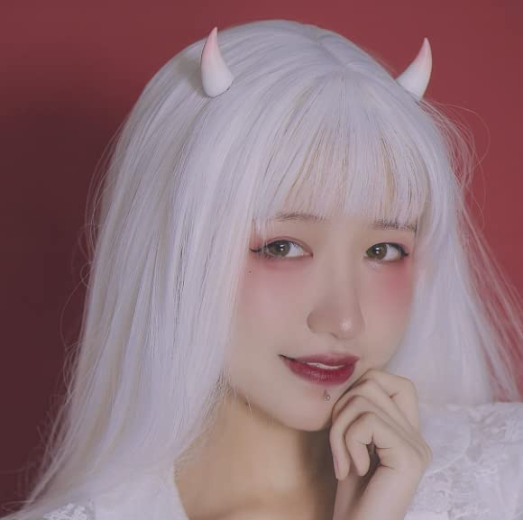 Gothic Devil Horns Hair Clips - Halloween Hair Accessories for Kids & Adults (White & Pink Small) | Perfect for Cosplay, Costume Parties & Gothic Fashion