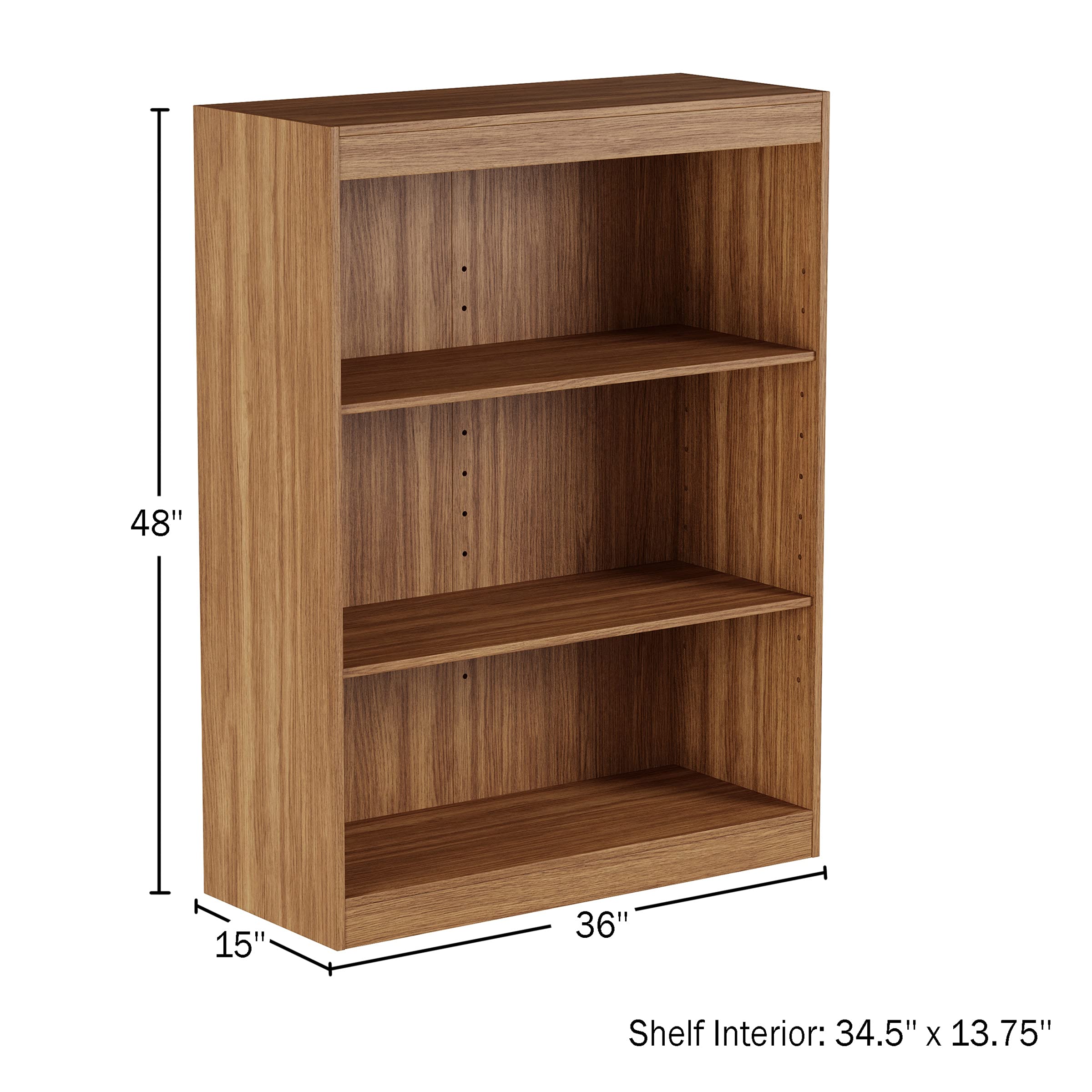 Lavish Home 3-Shelf Bookcase - Adjustable Open Front Bookshelf with Wall Anchors - Woodgrain Brown Storage Organizer for Living Room, Bedroom & Office