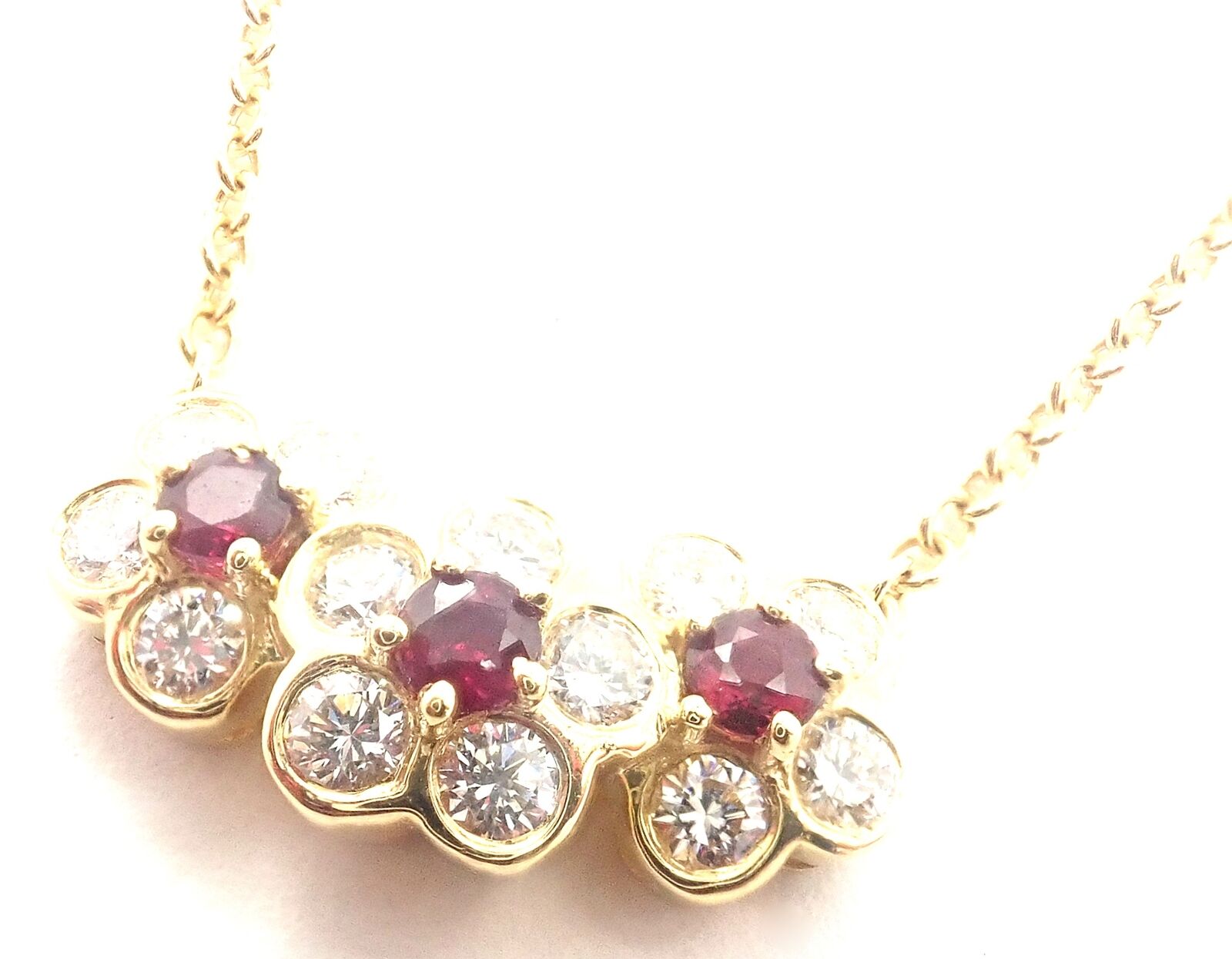 Authentic Van Cleef & Arpels 18k Yellow Gold Ruby Diamond Fleurette Necklace | Luxury Jewelry for Women | Perfect for Weddings, Anniversaries & Special Occasions