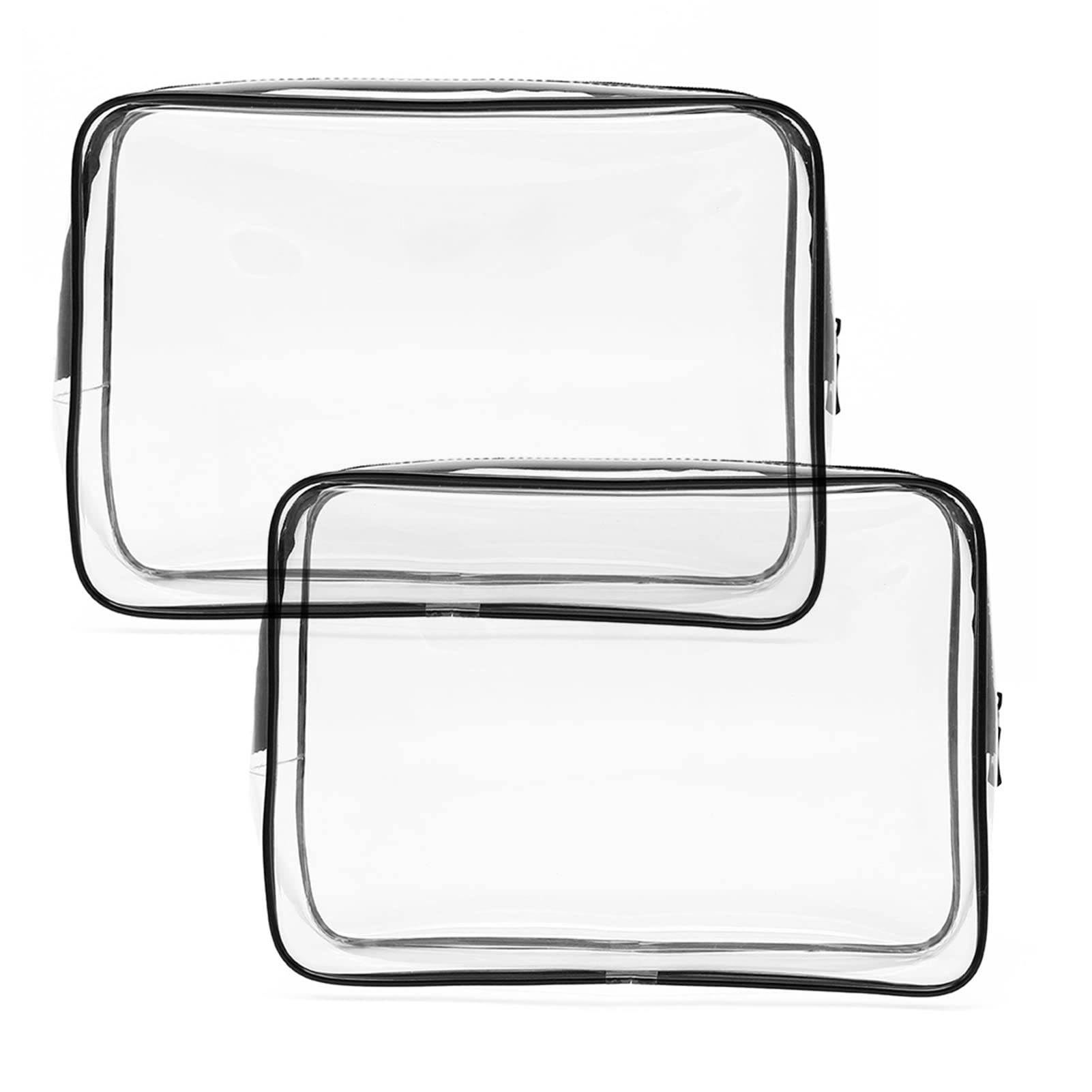 **Clear Travel Toiletry Bag - Waterproof PVC Makeup Organizer with Zipper for Men, Women & Kids | Perfect for Airplane, Gym & Weekend Trips (Black, M/L)**