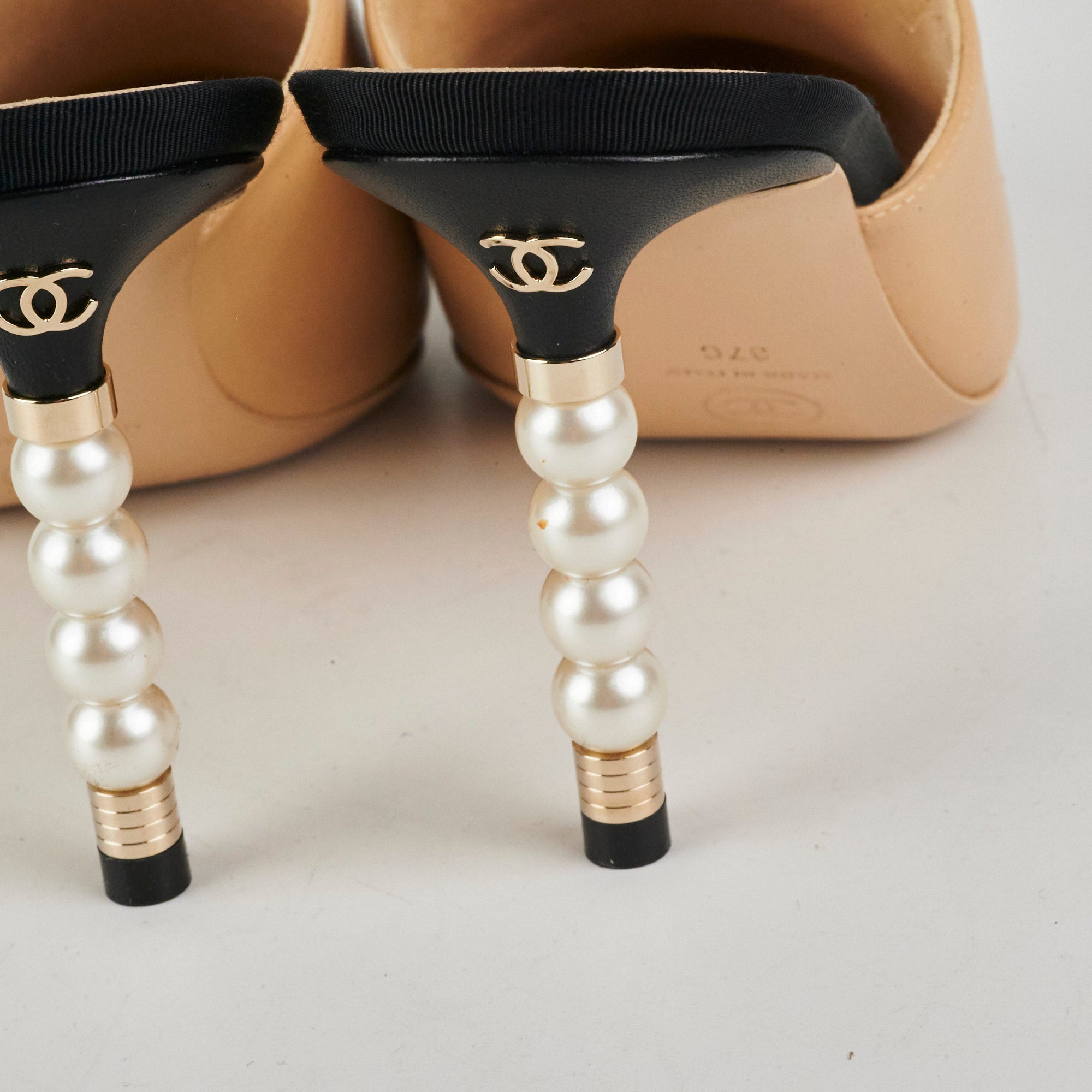 Chanel Beige Pearl Embellished High Heel Pumps - Women's Size 37 (US 7) - Luxury Designer Shoes for Weddings, Parties & Special Occasions