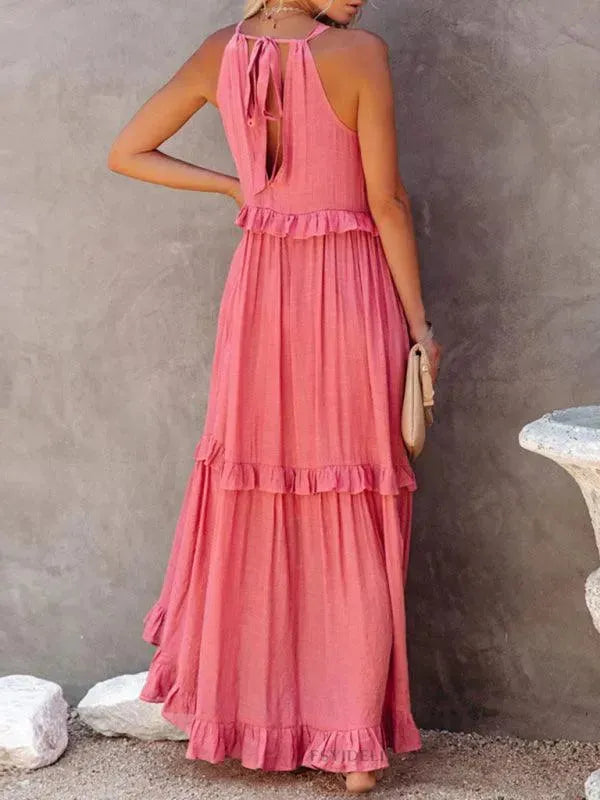 Elegant Sleeveless Ruffle Maxi Dress for Women - Summer Beach Wedding Party & Vacation Outfit