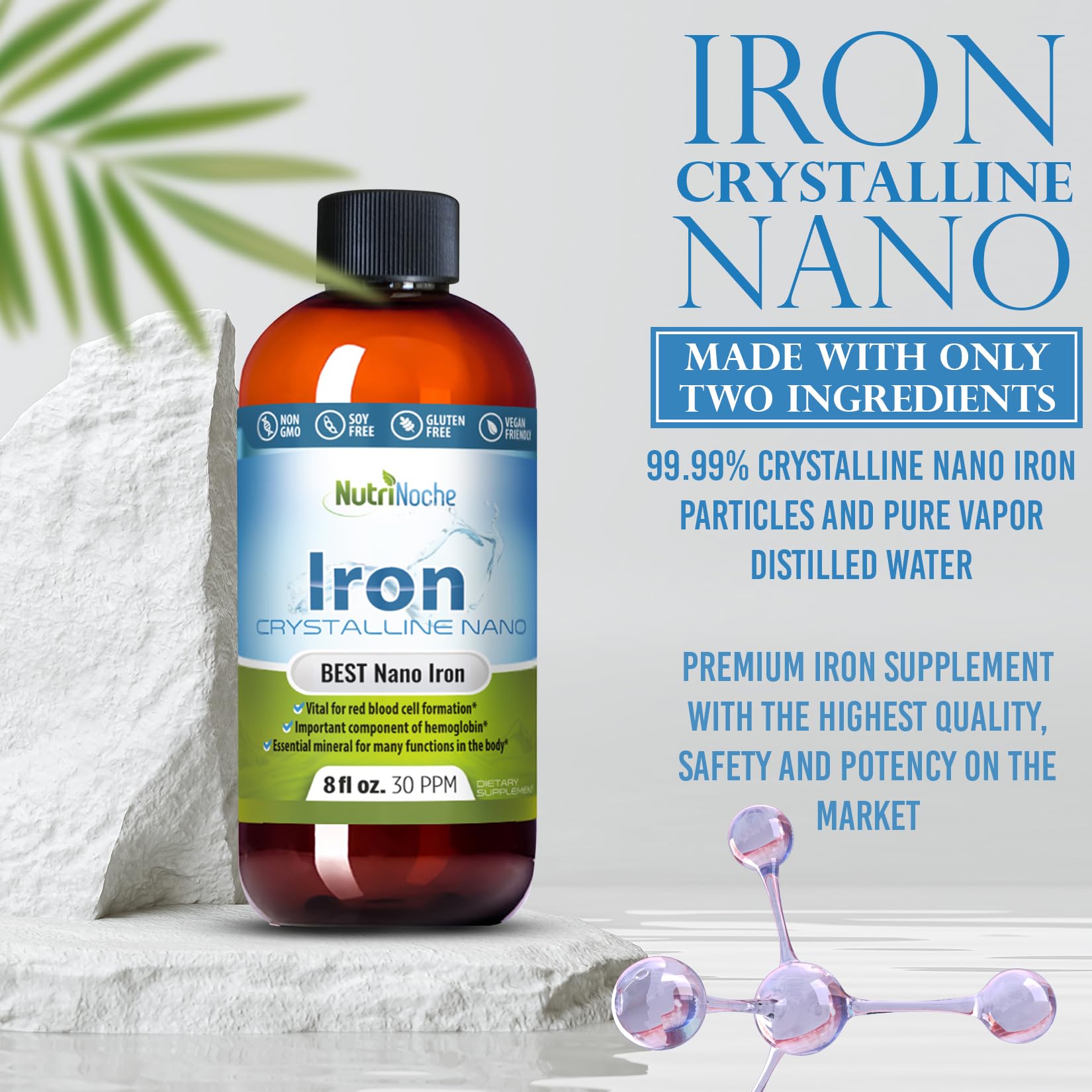 NutriNoche Liquid Iron Supplement - High Potency Vegan Iron Drops for Adults & Kids - Flavorless Sublingual Iron Supplement with Crystalline Iron - Supports Energy & Vitality - Perfect for Anemia, Pregnancy & Active Lifestyles