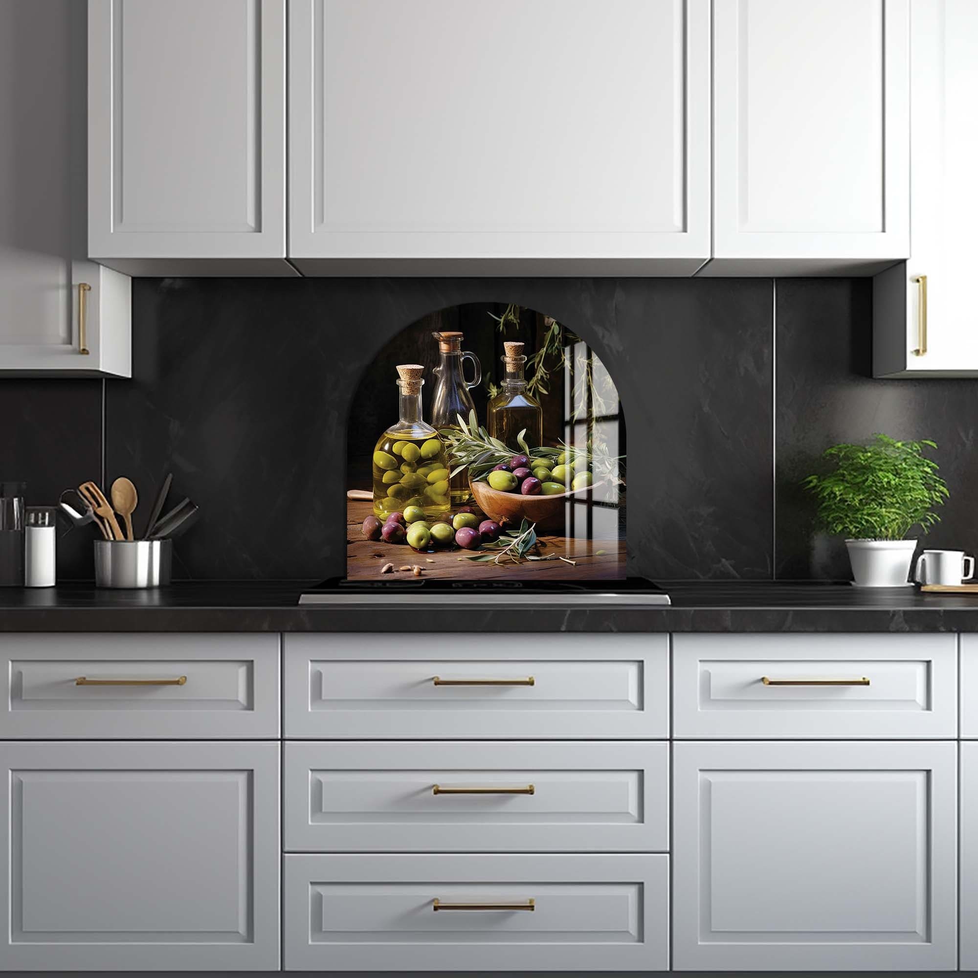 Premium Olive Oil Glass Splashback - Heat & Stain Resistant Kitchen Backsplash Panel - Perfect for Modern Kitchens, Restaurants & Food Prep Areas