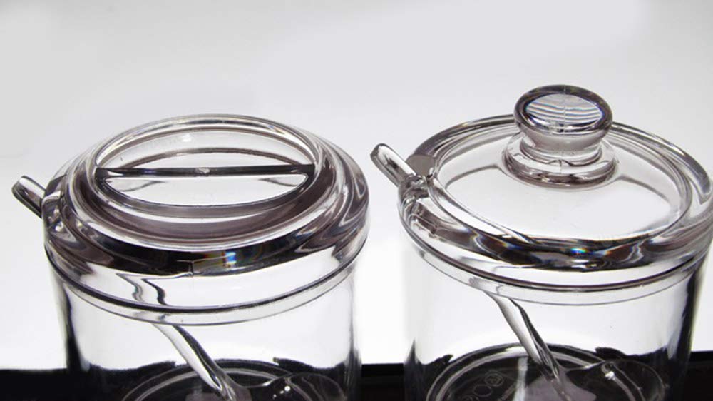 Clear Acrylic Sugar Bowl with Lid & Spoon - Spice Jar, Salt Storage Container, Seasoning Pot for Kitchen, Dining Table, Coffee & Tea Station - BPA Free, Airtight Design
