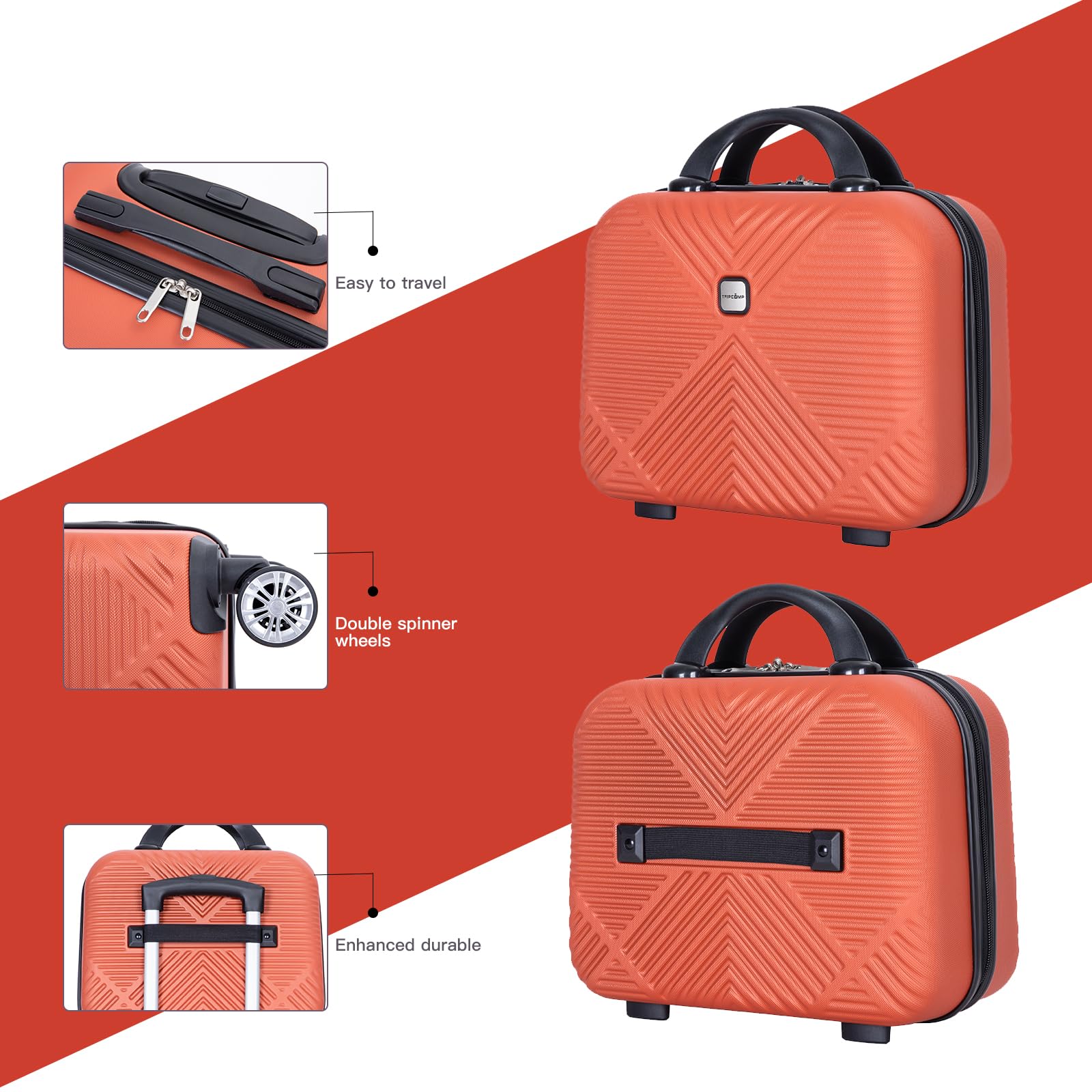 4-Piece Hardshell ABS Luggage Set with Double Spinner Wheels - Lightweight & Durable Suitcase for Carry-On & Checked Travel (Orange) - Perfect for Family Vacations, Business Trips & International Travel
