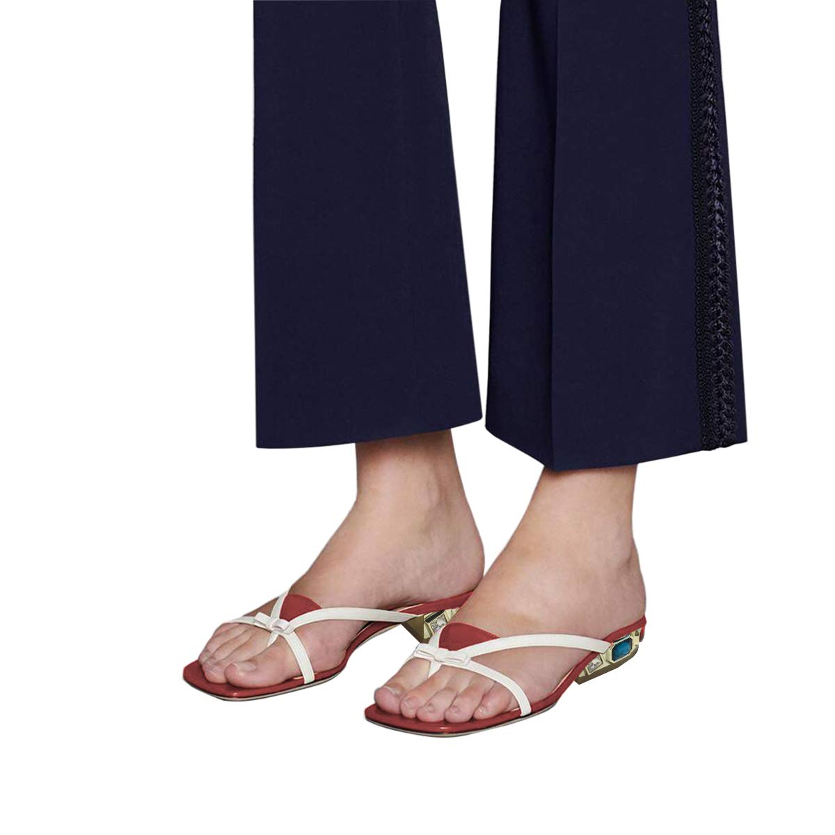 XYD Women's Rhinestone Bowknot Thong Sandals - Slip On Open Toe Flip Flops with Low Heel for Summer Beach, Pool Party & Casual Outings