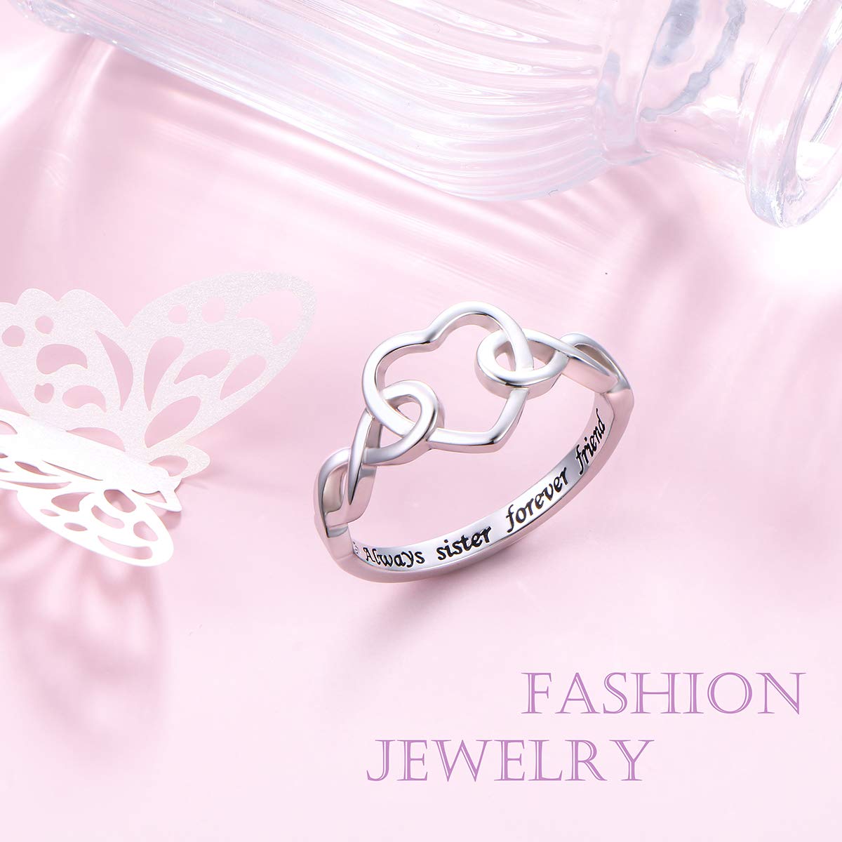 **925 Sterling Silver Infinity Heart Sister Love Knot Ring - Always My Sister Forever My Friend - Perfect Gift for Women, Sisters & Siblings (Size 5-9) - Ideal for Birthdays, Anniversaries & Sisterhood Celebrations**