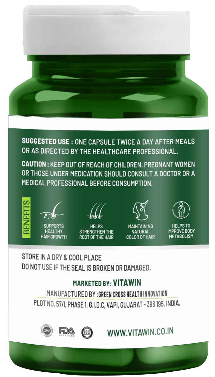 VitaWin Bhringraj Hair Growth Supplement - 500mg Natural Herbal Capsules for Healthy Hair (60 Count, Vegan) | Promotes Thicker, Stronger Hair Growth for Men & Women | Perfect for Daily Hair Care Routine & Ayurvedic Wellness