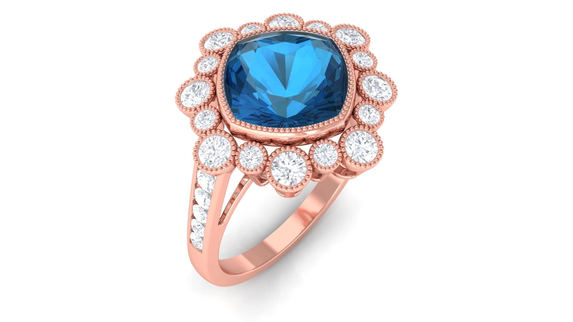 Certified London Blue Topaz & Moissanite Halo Engagement Ring 4 Cttw | AAA Quality 14K Solid Gold Wedding Band | Perfect for Proposals, Anniversaries & Special Occasions