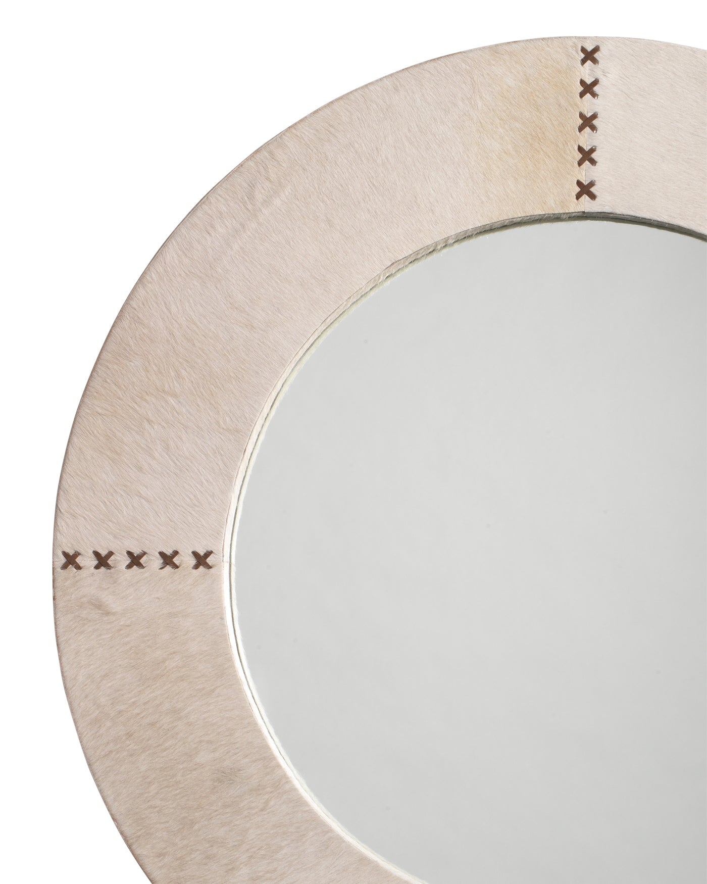 Round Cross Stitch Mirror - White Hide Wall Decor for Home, Bedroom, Living Room & Bathroom - Handmade Boho Style Decorative Mirror