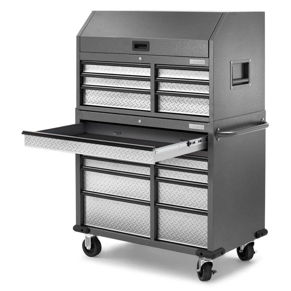 Gladiator 41-Inch 15-Drawer Mobile Tool Chest Combo - Heavy Duty Rolling Tool Cabinet for Garage Organization & Workshop Storage