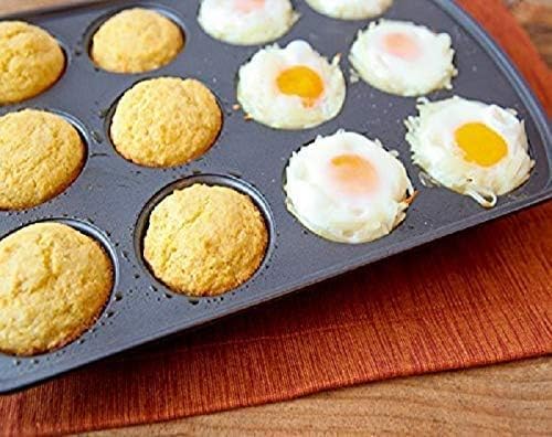 12-Cavity Carbon Steel Muffin Baking Pan - Nonstick, Dishwasher Safe, Heavy Duty Black Muffin Tin for Perfect Cupcakes, Muffins & Biscuits - Ideal for Home Baking, Parties & Holiday Treats
