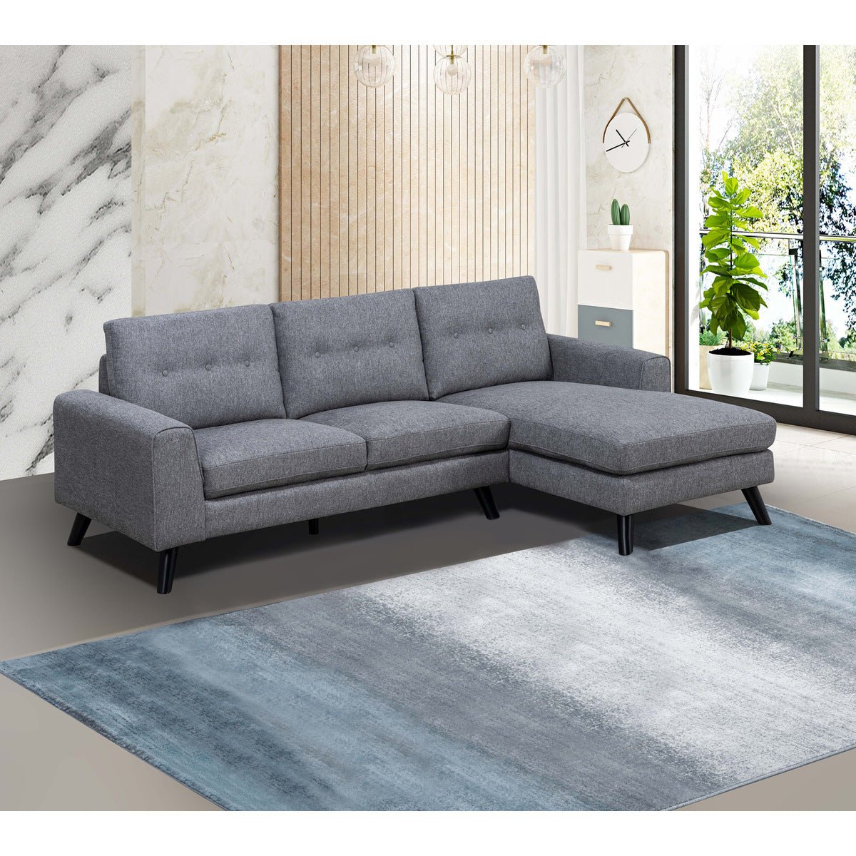 Mid Century Modern Grey Sectional Sofa with Right Chaise Lounge - Perfect for Living Room, Family Room & Home Theater Comfort