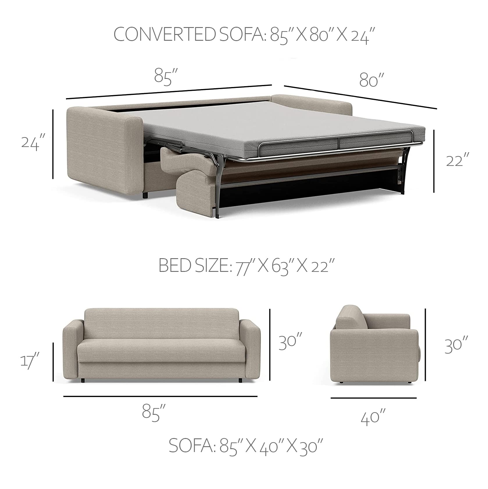 Modern Sleeper Sofa Bed with Dual Mattress - Queen Size Convertible Pull Out Couch for Small Spaces - Free Assembly & Quick Transformation - Perfect for Living Rooms, Guest Rooms & Apartments