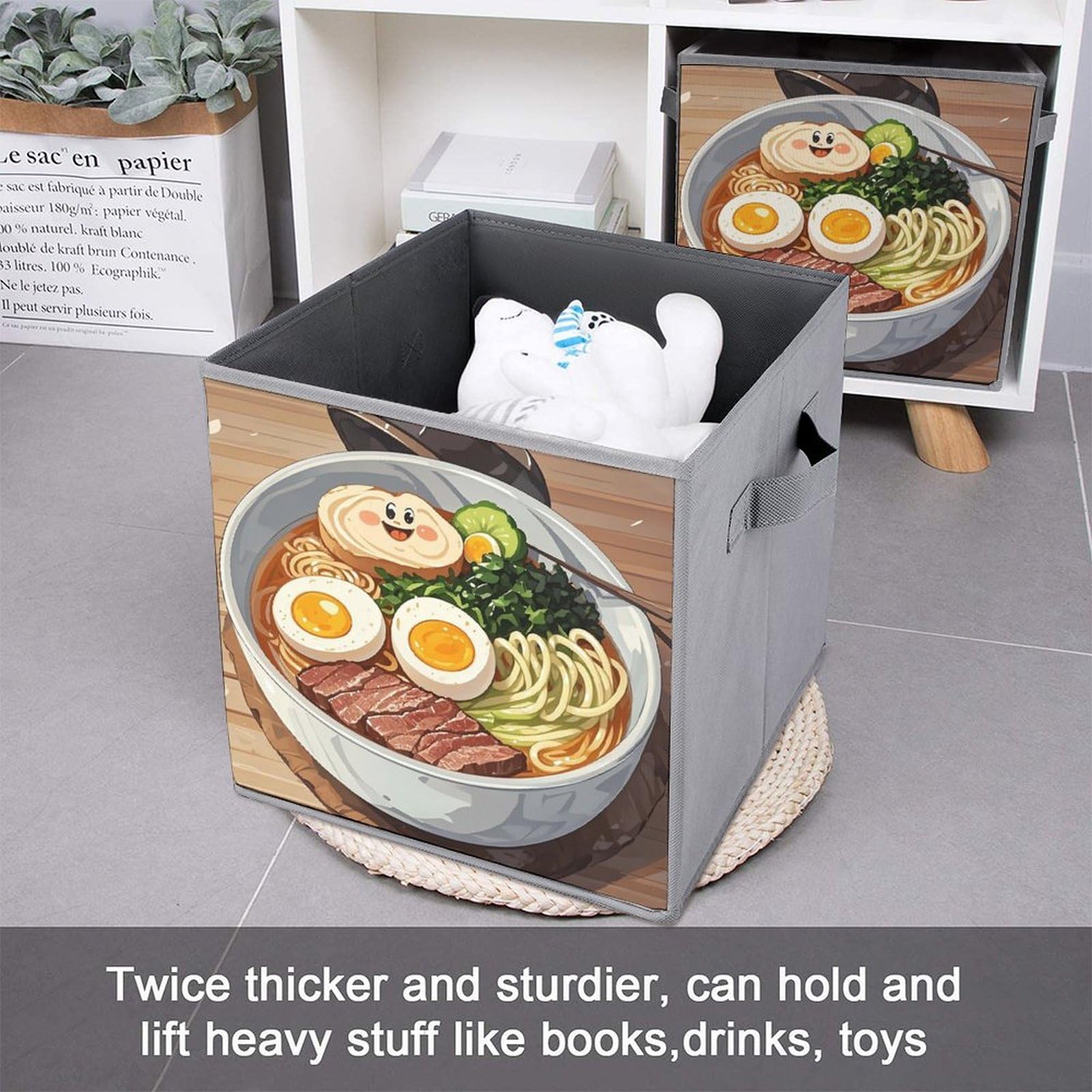 1PCS Foldable Storage Bins - Japanese Ramen Printed Large Capacity Storage Box with Handle - Storage Cubes for Playroom, Office & Home Organization - Perfect for Toys, Books & Clothes Storage