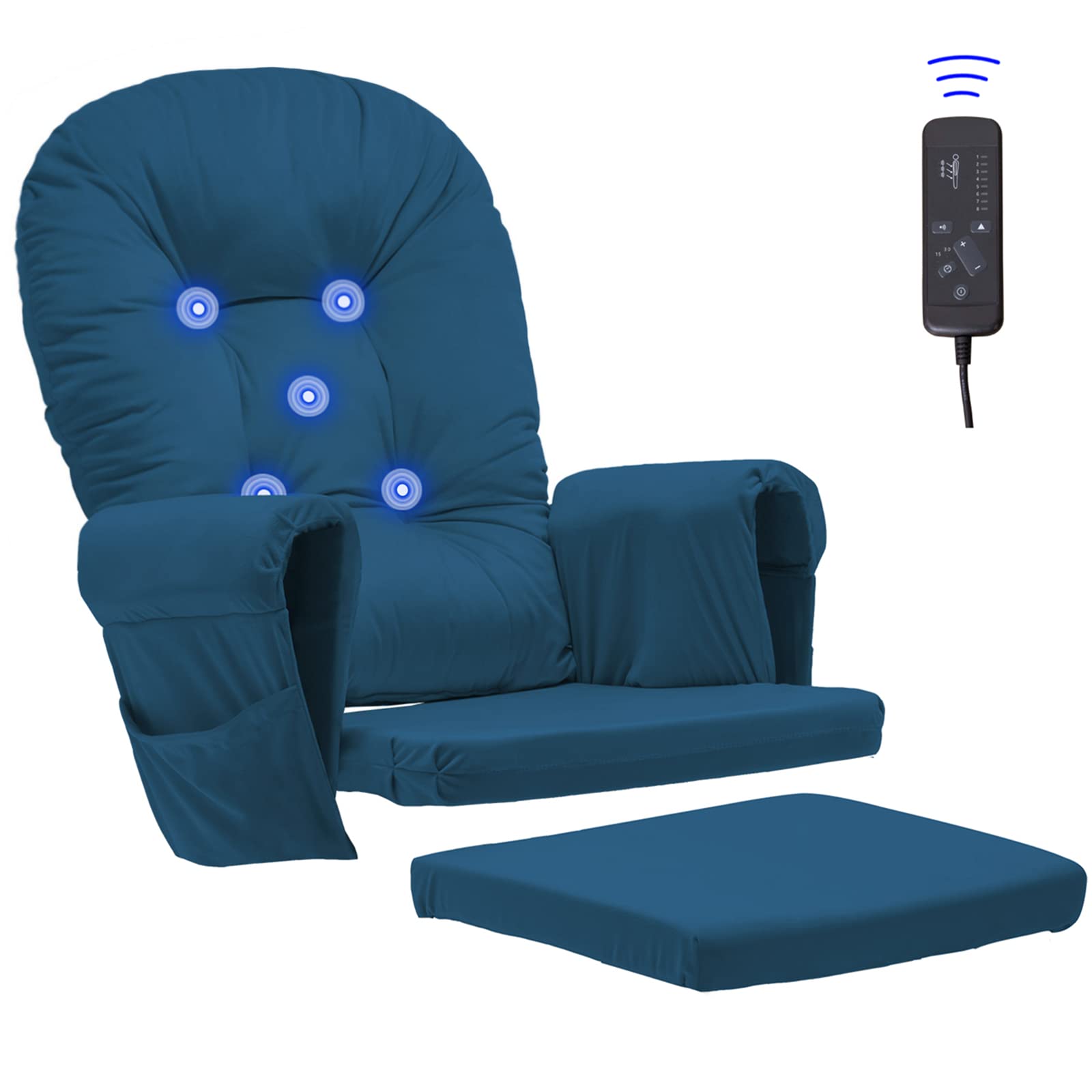 **Paddie Blue Massage Glider Rocker Replacement Cushions Set – 5PCS Washable Velvet Storage Cushions for Gliding Rocking Chairs – Perfect for Living Room, Nursery & Relaxation**