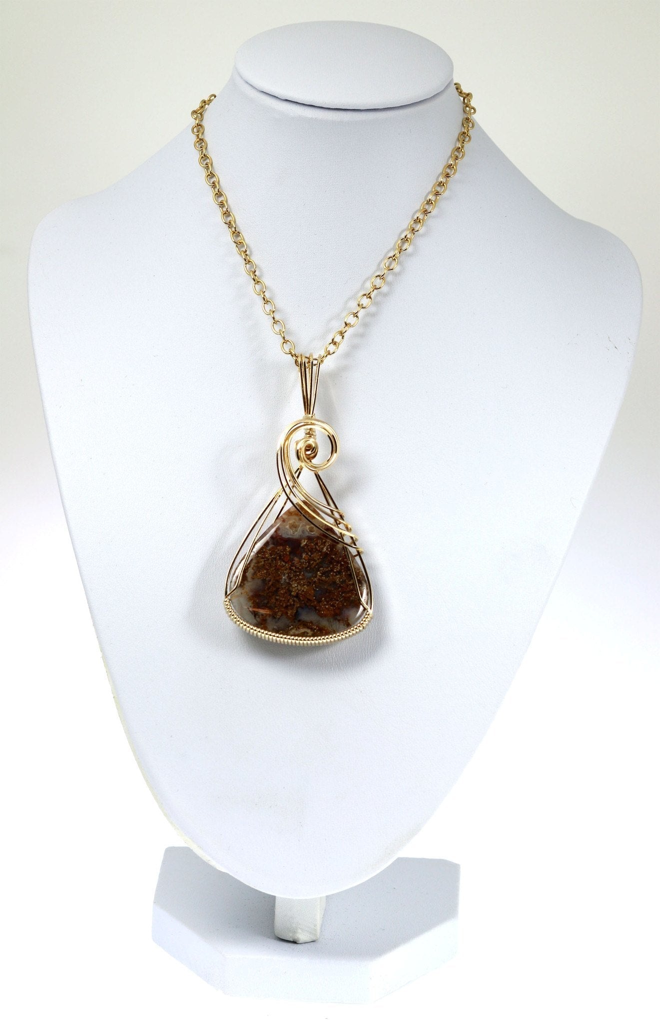 West Texas Agate 14K Gold Filled Wire Wrapped Pendant Necklace - Handmade Boho Jewelry for Women, Nature Inspired Gemstone Gift for Her