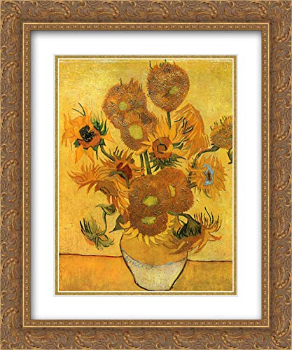 Vincent van Gogh Sunflowers Art Print - 20x24 Gold Ornate Frame with Double Matting | Museum Quality Wall Decor for Living Room, Bedroom & Office