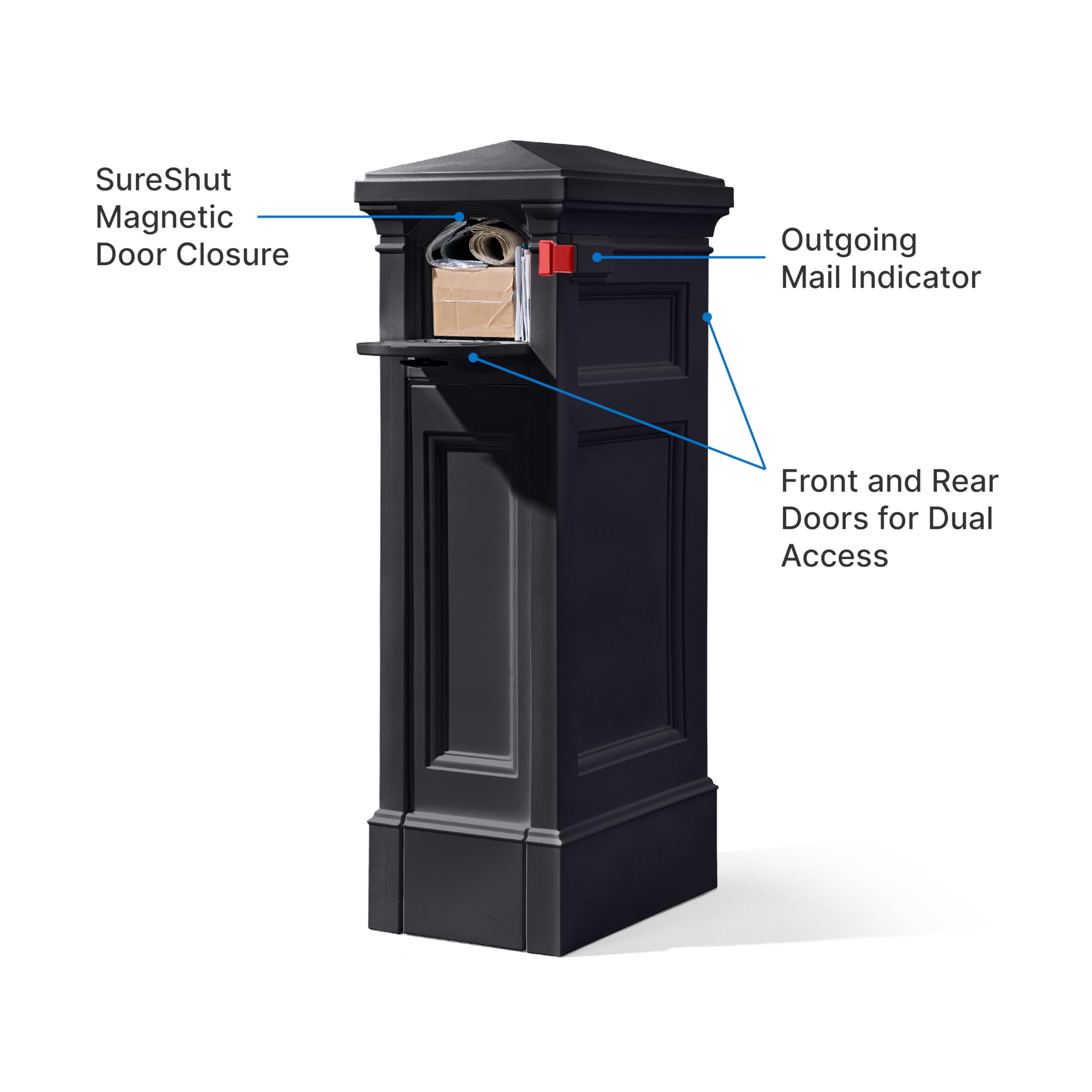 Step2 Atherton Reserve Large Outdoor Mailbox with Extra Storage - Weather Resistant Durable Plastic Mailbox & Post - Easy Installation with Flag Included (Onyx Black) - Perfect for Homes, Apartments & Rural Areas