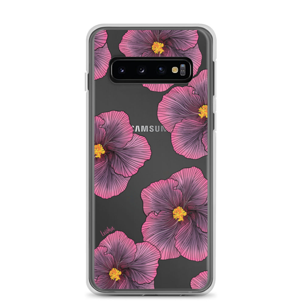 Sunset Hibiscus Clear Phone Case for Samsung Galaxy - Slim Protective Cover with Floral Design for Everyday Use, Work, and Travel