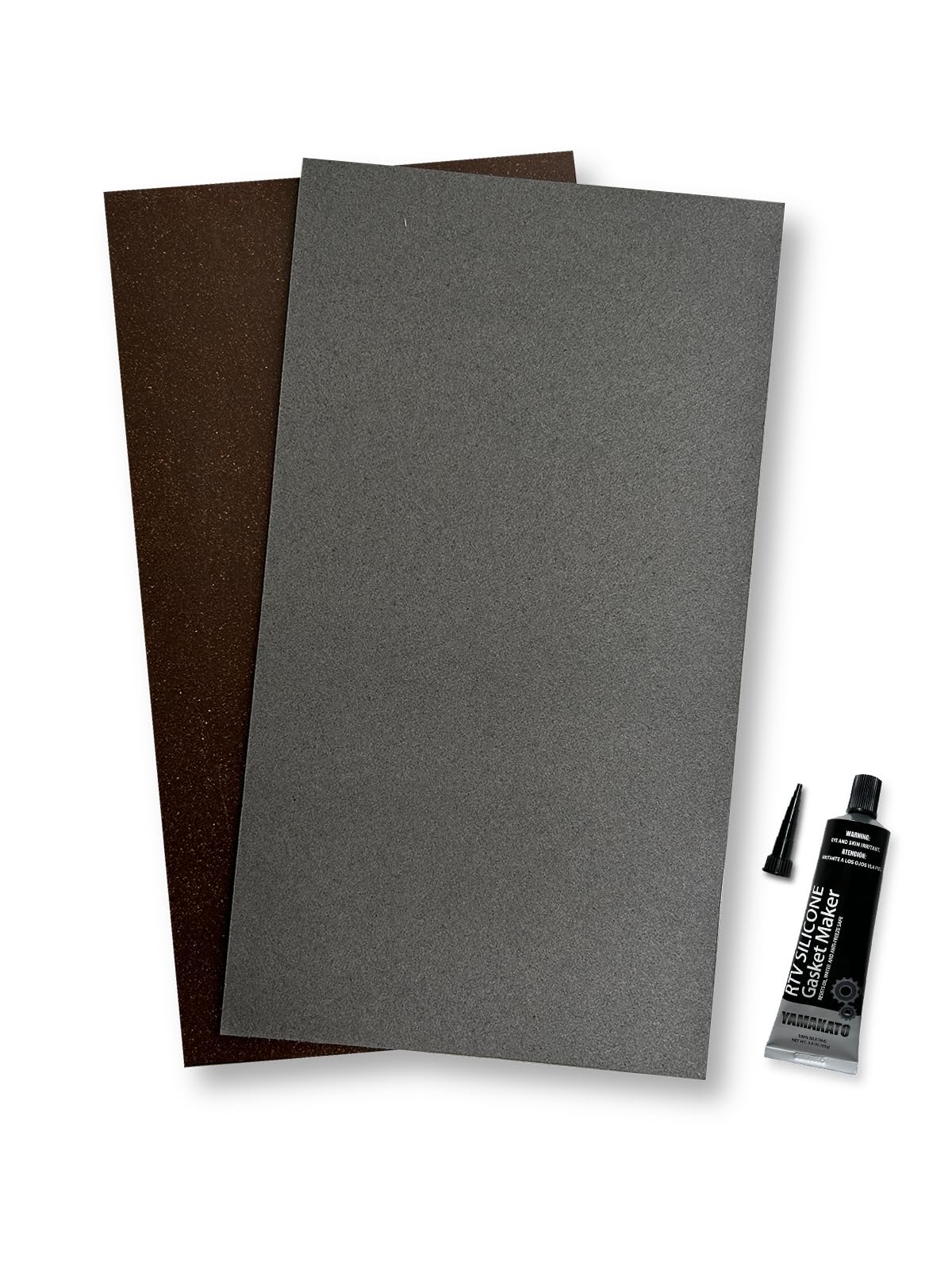 YAMAKATO RTV Gasket Maker - High Temperature Black Silicone Sealant with 2 Thick Gasket Material Papers (160x290mm) for Automotive, Marine & Industrial Engine Repairs