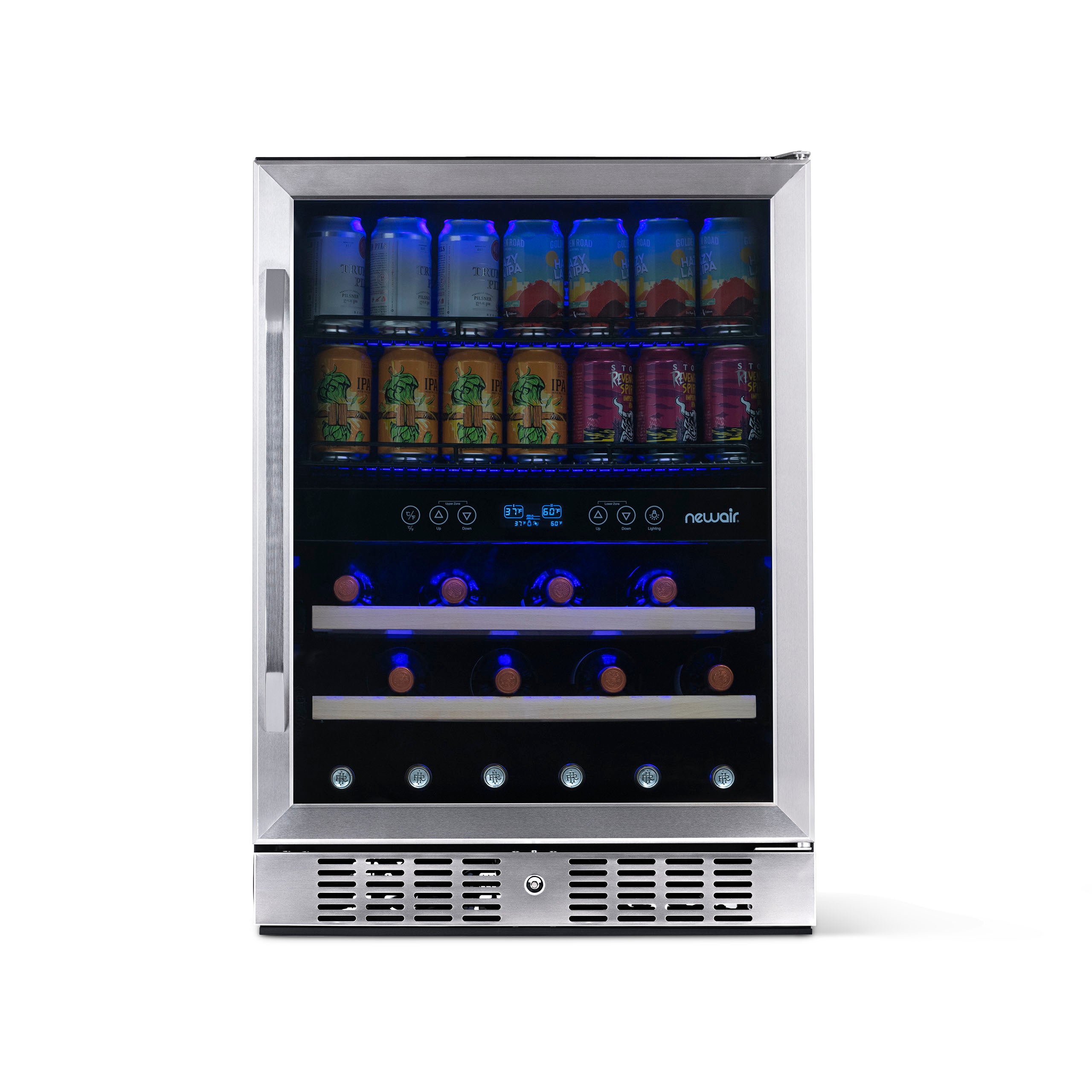 Newair® 70 Can 20 Bottle Dual Zone Beverage Refrigerator - Built-in Wine Cooler & Beer Fridge for Home Bar, Kitchen, or Office Use