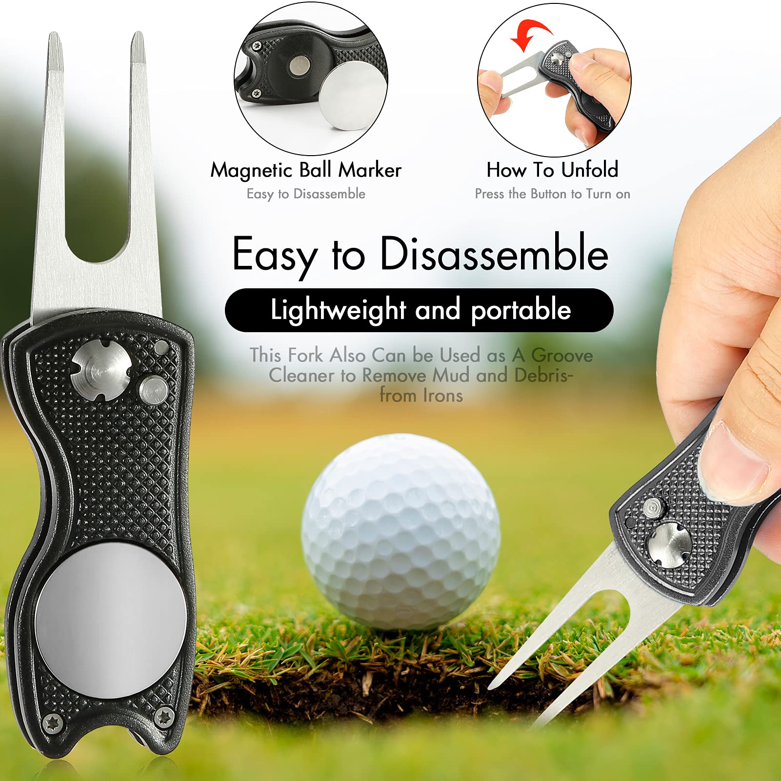 **Premium Golf Accessories Set - PRO Retractable Golf Club Brush, Microfiber Waffle Pattern Towel, Divot Repair Tool & Ball Marker - Complete Golf Club Cleaning Kit for Men - Perfect for On-Course & Driving Range Use**