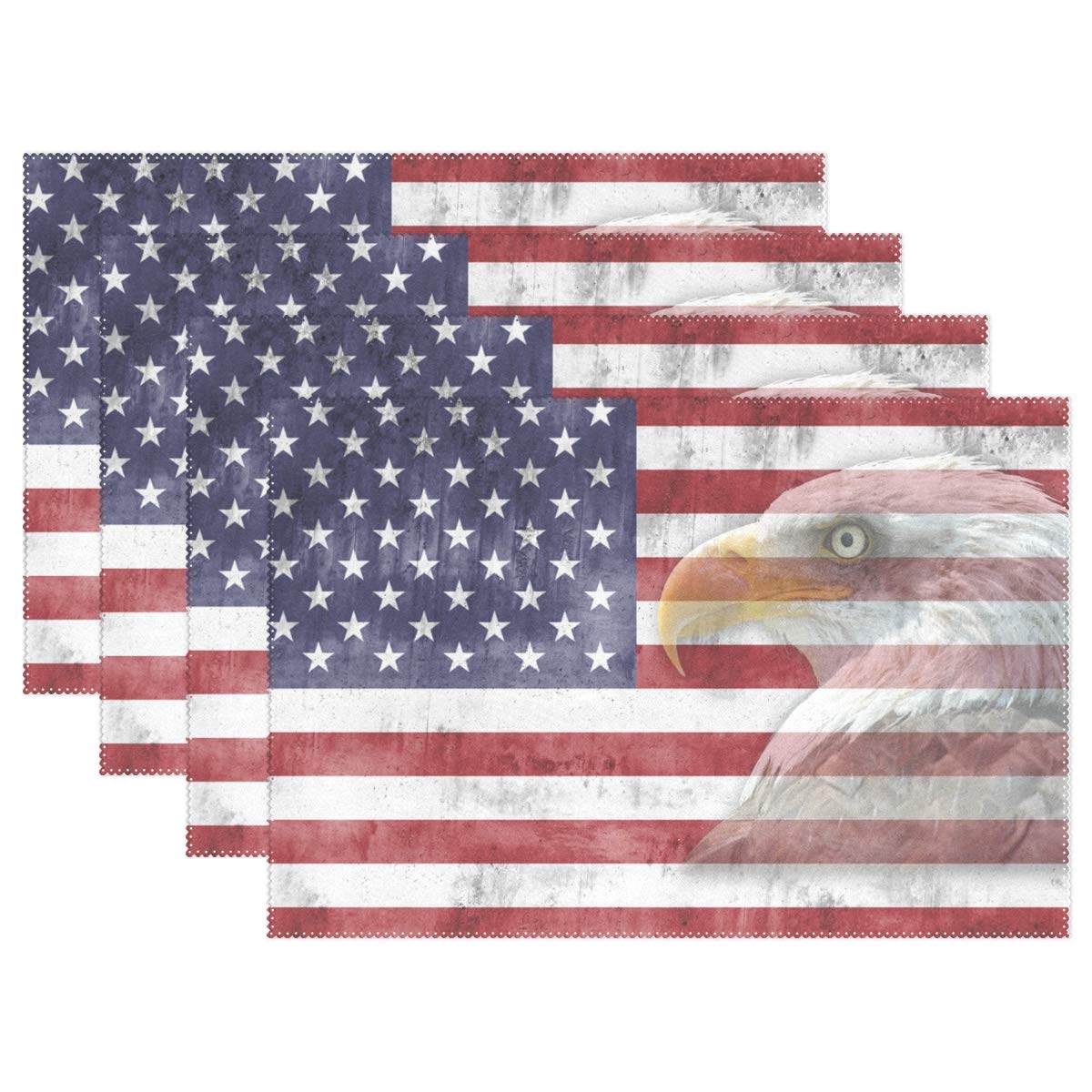 ALAZA American Flag Patriotic Eagle Placemats Set of 6 - Heat Resistant Washable Table Mats for Dining & Kitchen Decor - Perfect for 4th of July, Memorial Day, and Patriotic Home Decor