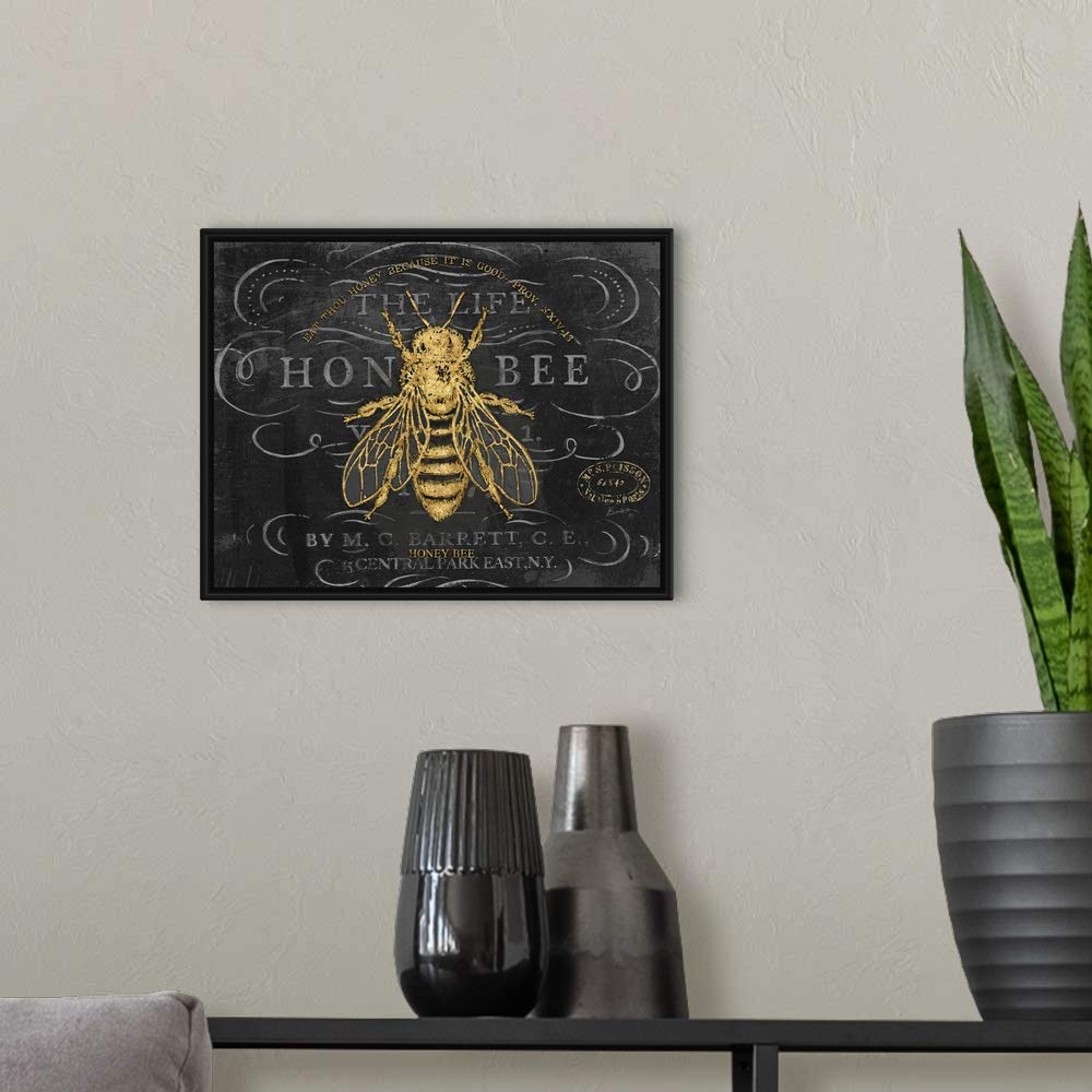 Honey Bee Black Float Frame Canvas Art - Wall Decor for Living Room, Bedroom & Office - Nature Inspired Home Decor