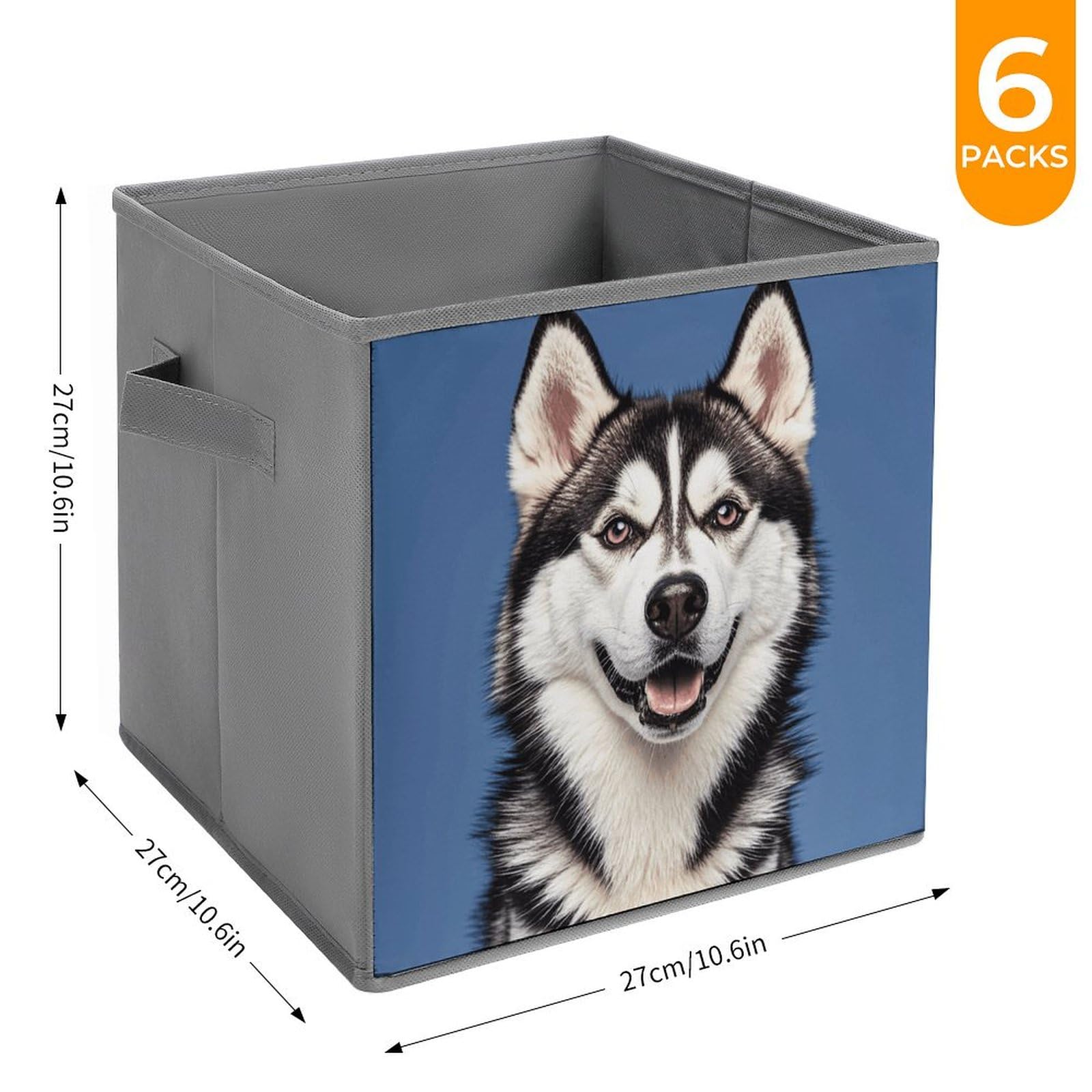 6PCS Collapsible Storage Bins with Handles - Husky Dog Pattern Foldable Organizing Boxes for Home, Closet, Shelves & Office | Space-Saving Multi-Purpose Storage Containers for Toys, Clothes & Household Items