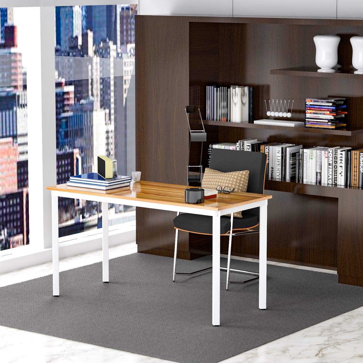 Anivia 47 Inch Walnut Computer Desk - Home Office Desk, Writing Table, Study Desk & Dining Table (47