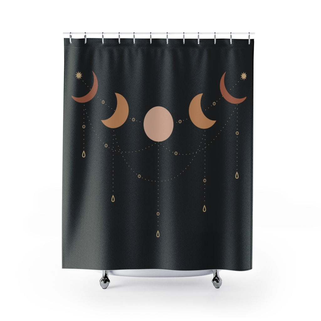 Black Moon Phases Shower Curtain - Waterproof Bathroom Decor for Modern & Boho Homes - Perfect for Showers, Bathtubs & Spa Retreats