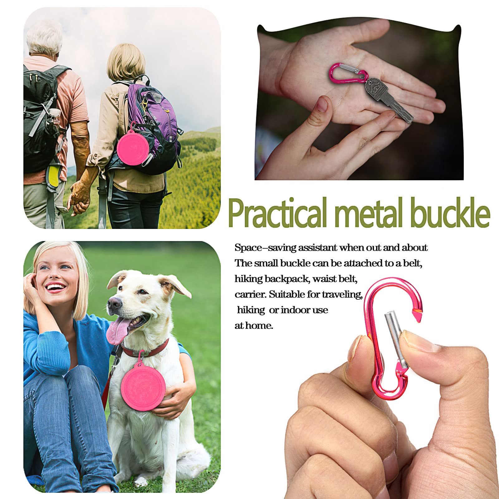 Collapsible Dog Bowl for Travel - Portable Silicone Pet Food & Water Dish with Lid & Carabiner for Dogs & Cats, 15oz/450ml Foldable Doggy Bowl - Perfect for Hiking, Camping, Outdoor Adventures (Pink)