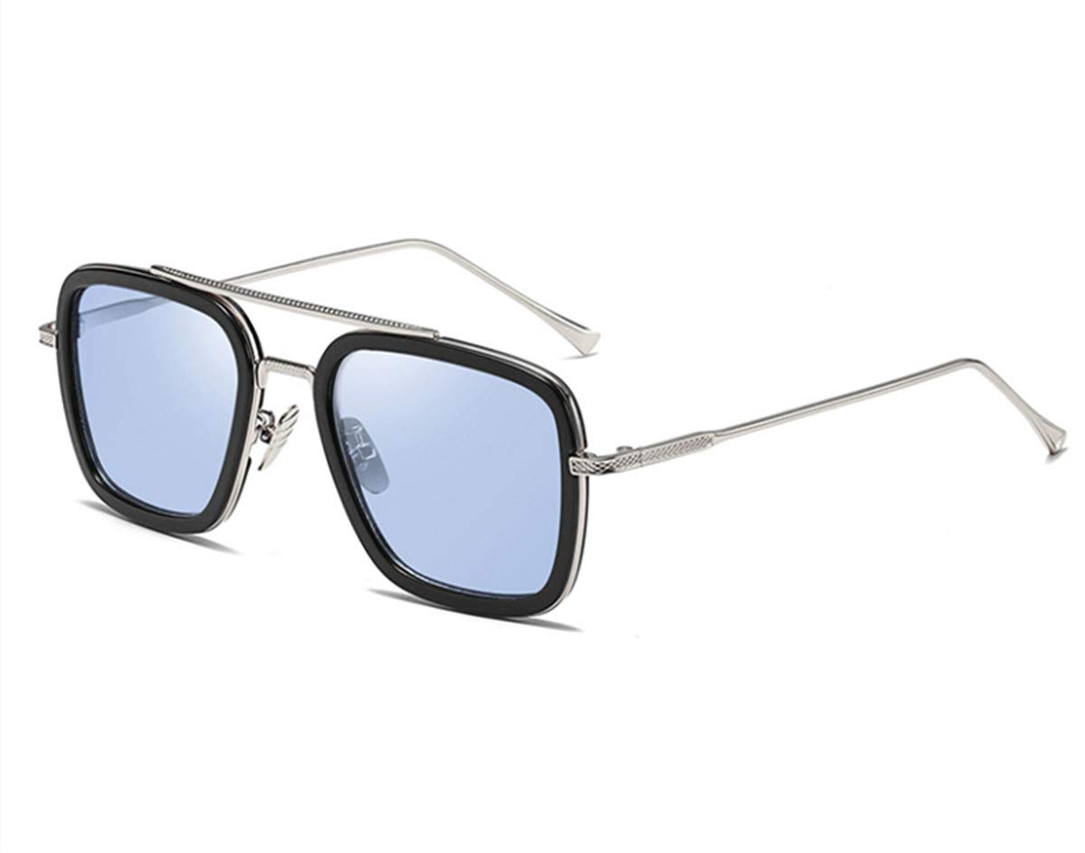 Tony Stark Sunglasses for Men & Women - Vintage Square Metal Frame Iron Man & Spider-Man Style Eyeglasses - Perfect for Cosplay, Halloween, and Superhero Fans