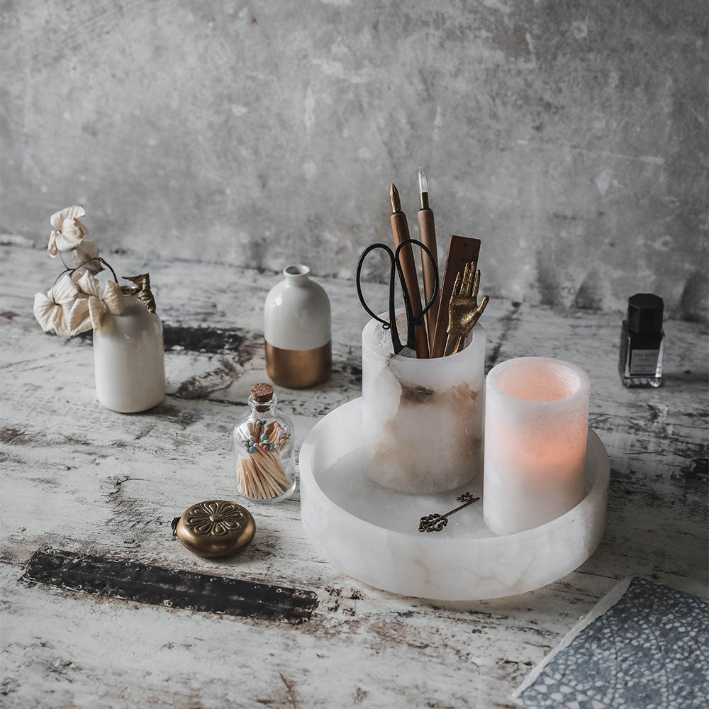 Elegant Alabaster Vessel - Slim White Stone Decorative Bowl for Home Decor | Perfect for Centerpieces, Tabletop Displays & Luxury Gift Giving