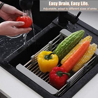 Nirgun Empex Adjustable Stainless Steel Expandable Kitchen Sink Dish Drainer & Rack - Durable Fruit & Vegetable Washing Drying Basket - Space-Saving Sink Organizer Tray for Modern Kitchens