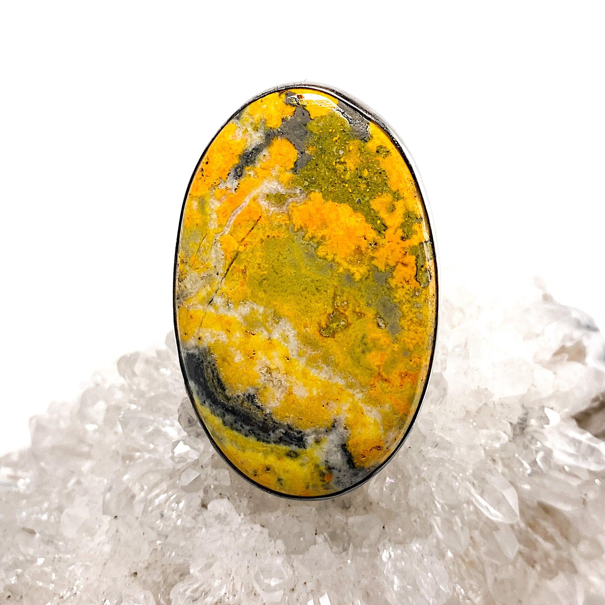Bumble Bee Jasper Oval Cabochon Ring - Size 10.5 (KRGJ1182) | Handmade Gemstone Jewelry for Women, Boho Chic Fashion Accessory - Perfect for Gift Giving, Wedding, or Everyday Wear