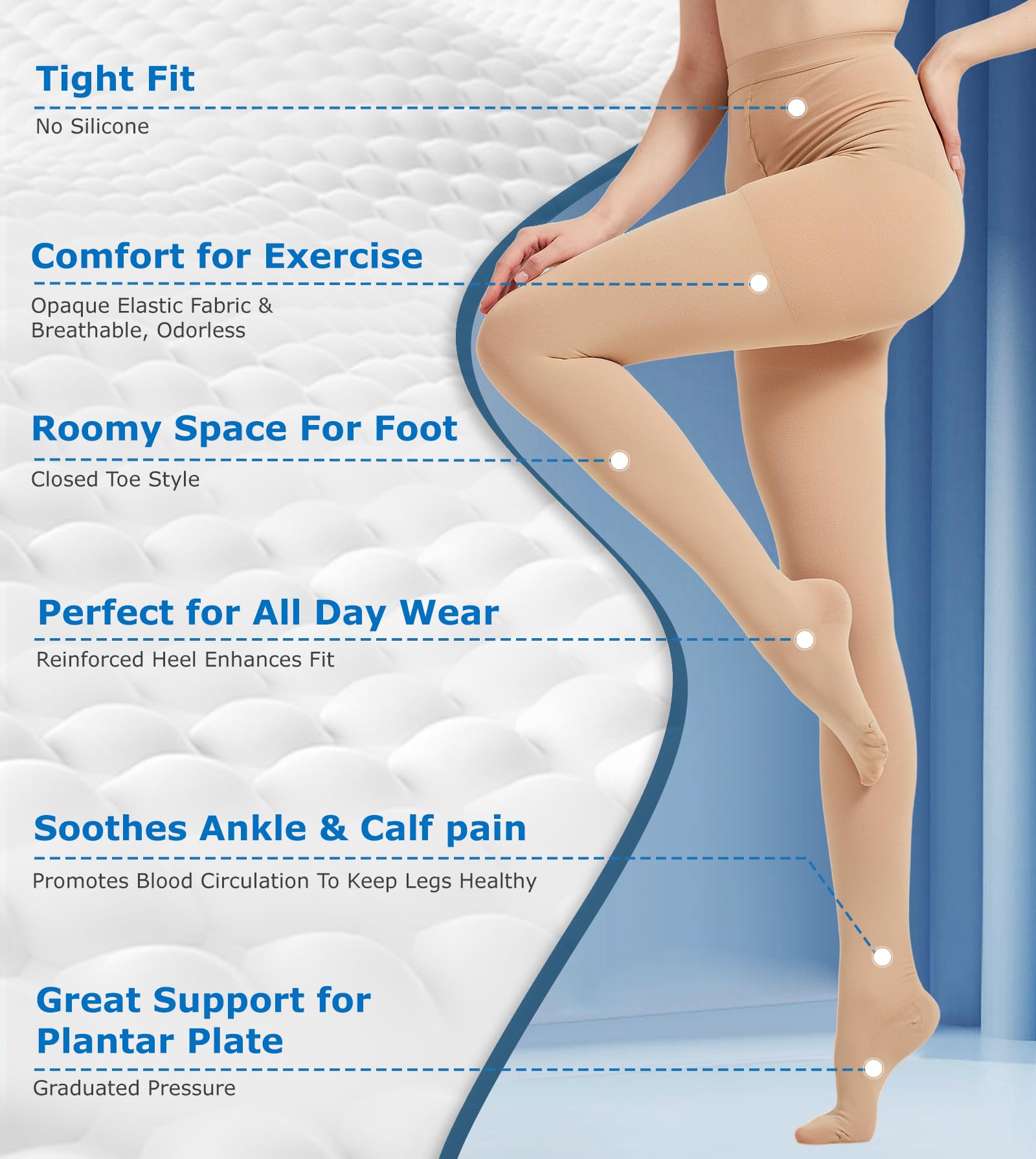 MGANG Medical Compression Pantyhose for Women & Men - 15-20 mmHg Firm Support Closed Toe Opaque Waist High Leggings - Varicose Veins, Edema & DVT Relief - Beige XXL - Perfect for Travel, Pregnancy & Post-Surgery Recovery