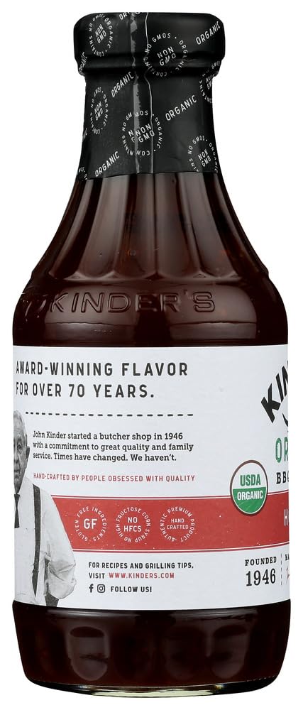 KINDER'S Organic Hot BBQ Sauce - 20.5 Oz (3-Pack) | Gluten-Free, Non-GMO | Perfect for Grilling, Ribs & Chicken Wings