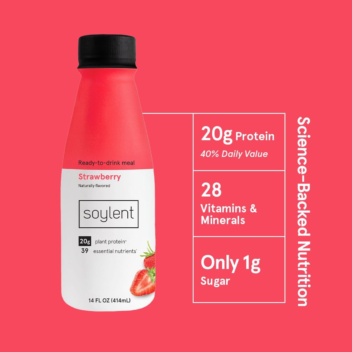 Soylent Complete Nutrition Gluten-Free Vegan Protein Meal Replacement Shakes - Cafe Chai & Strawberry Flavors (14oz, 12 Pack Each) | Plant-Based Meal Alternative for Busy Professionals, Fitness Enthusiasts & On-The-Go Lifestyles