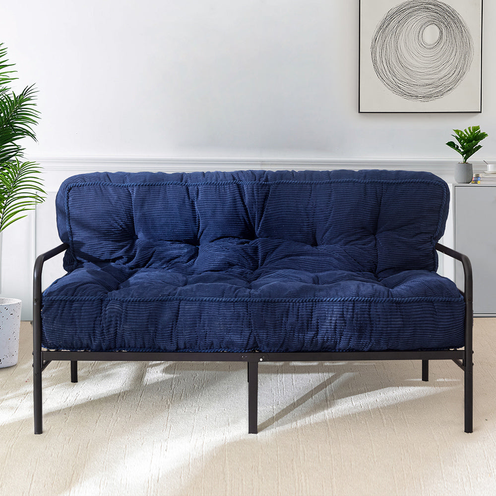 MAXYOYO 8-Inch Tufted Futon Sofa Bed with Thick Corduroy Fabric - Convertible Floor Mattress for Adults (Navy Blue) - Perfect for Small Spaces, Guest Rooms & Dorm Rooms