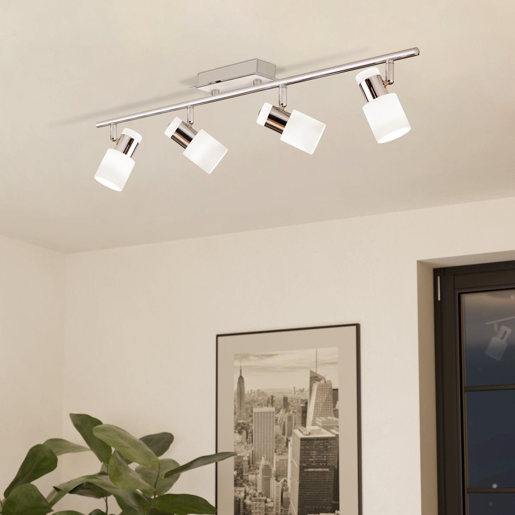 Eglo Davida 4-Light Chrome & White Bar Spotlight - Modern Ceiling Lighting for Kitchen, Dining Room, and Living Room