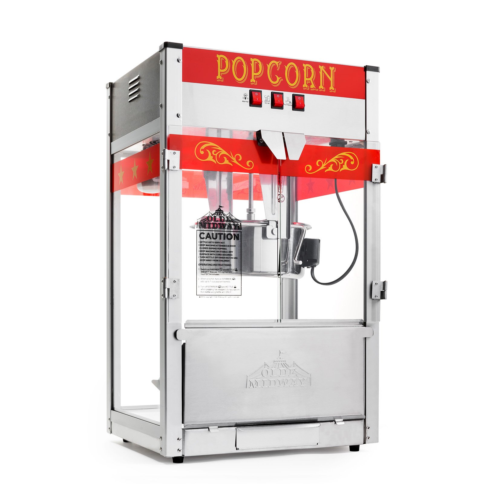 Olde Midway Commercial Popcorn Machine with 12-Ounce Kettle - Red | Heavy Duty Popcorn Popper for Movie Nights, Parties & Concessions | Perfect for Theaters, Carnivals & Home Use