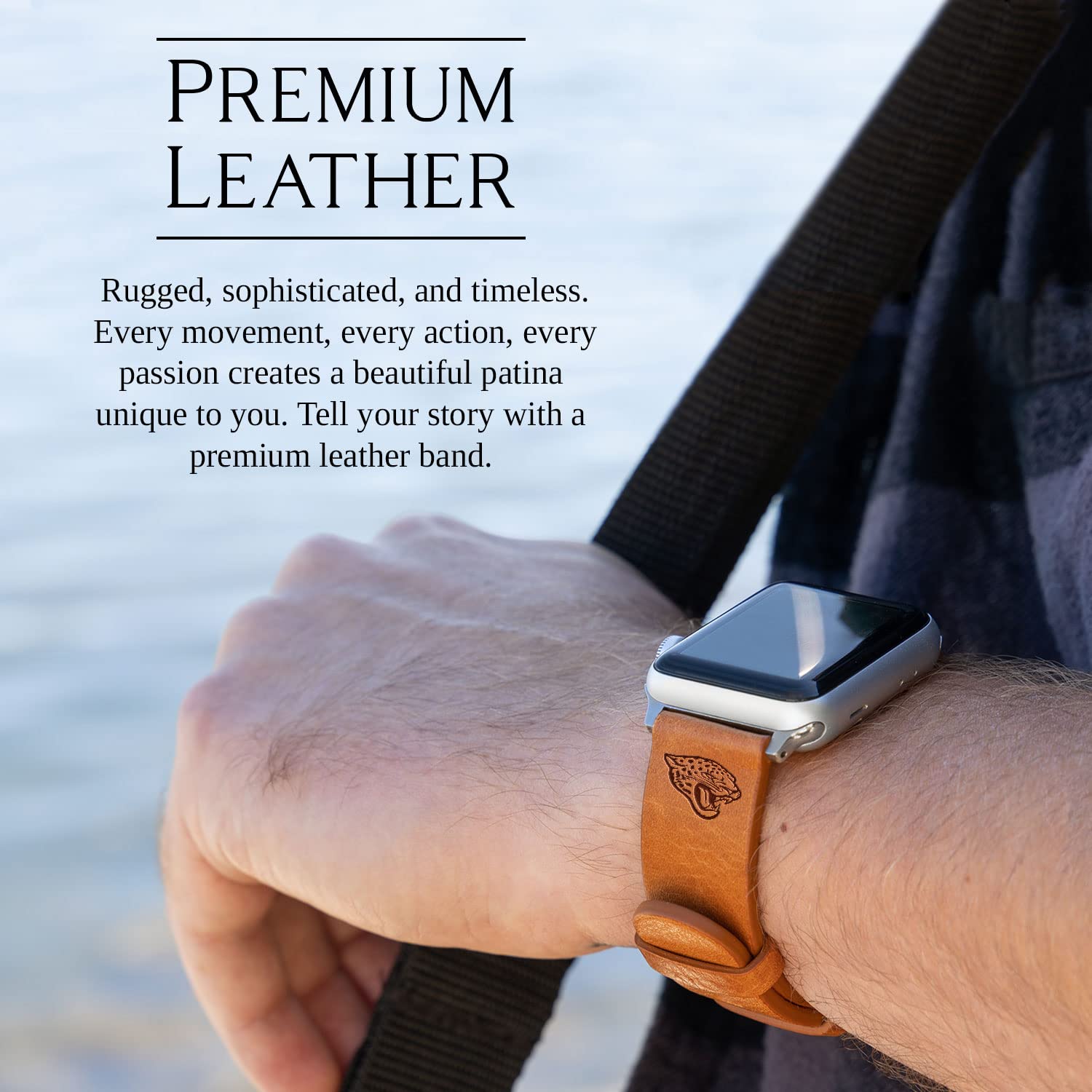 Jacksonville Jaguars Genuine Leather Apple Watch Band - Compatible with All Apple Watch Models - Perfect for Game Day & NFL Fans